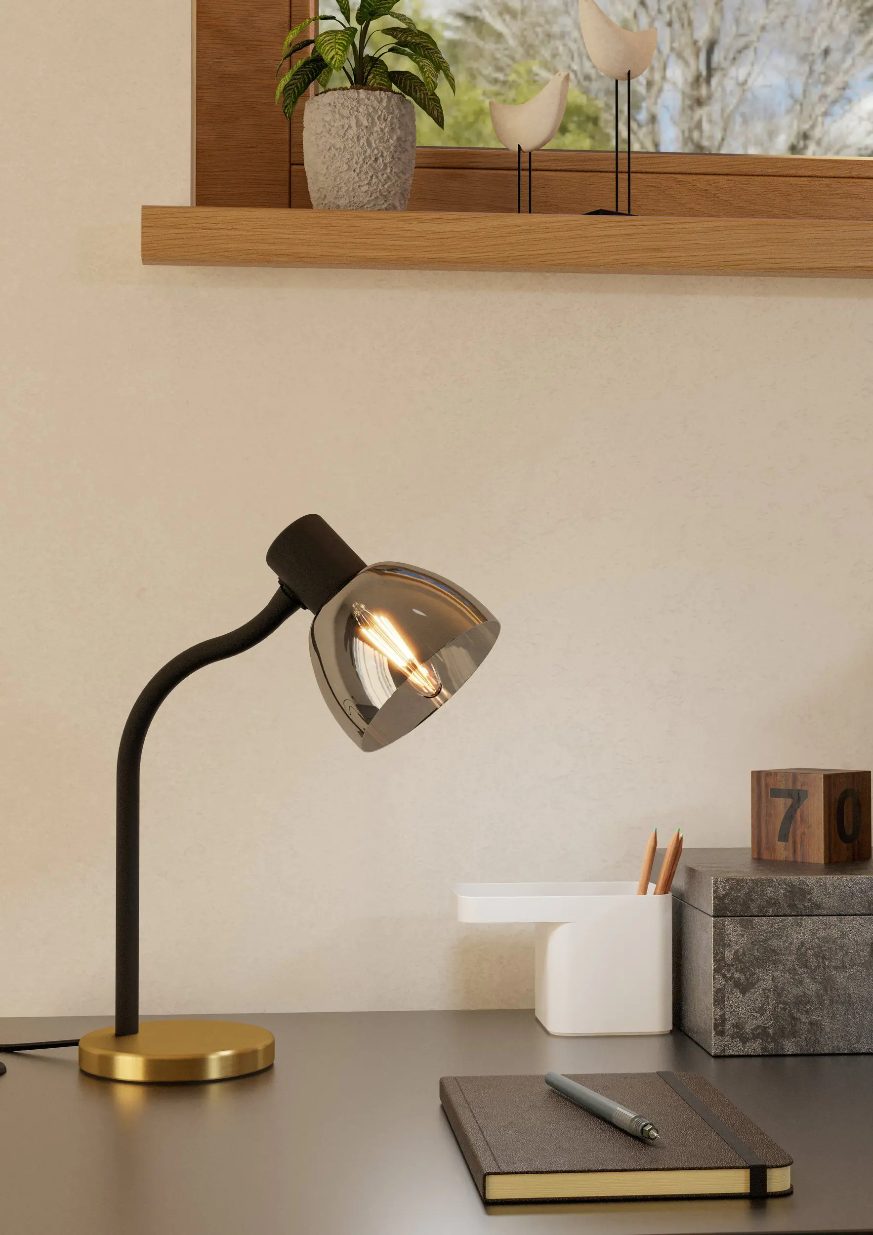 Eglo Tischleuchte Macere schwarz messing 34 x 22 x 12 cm E14