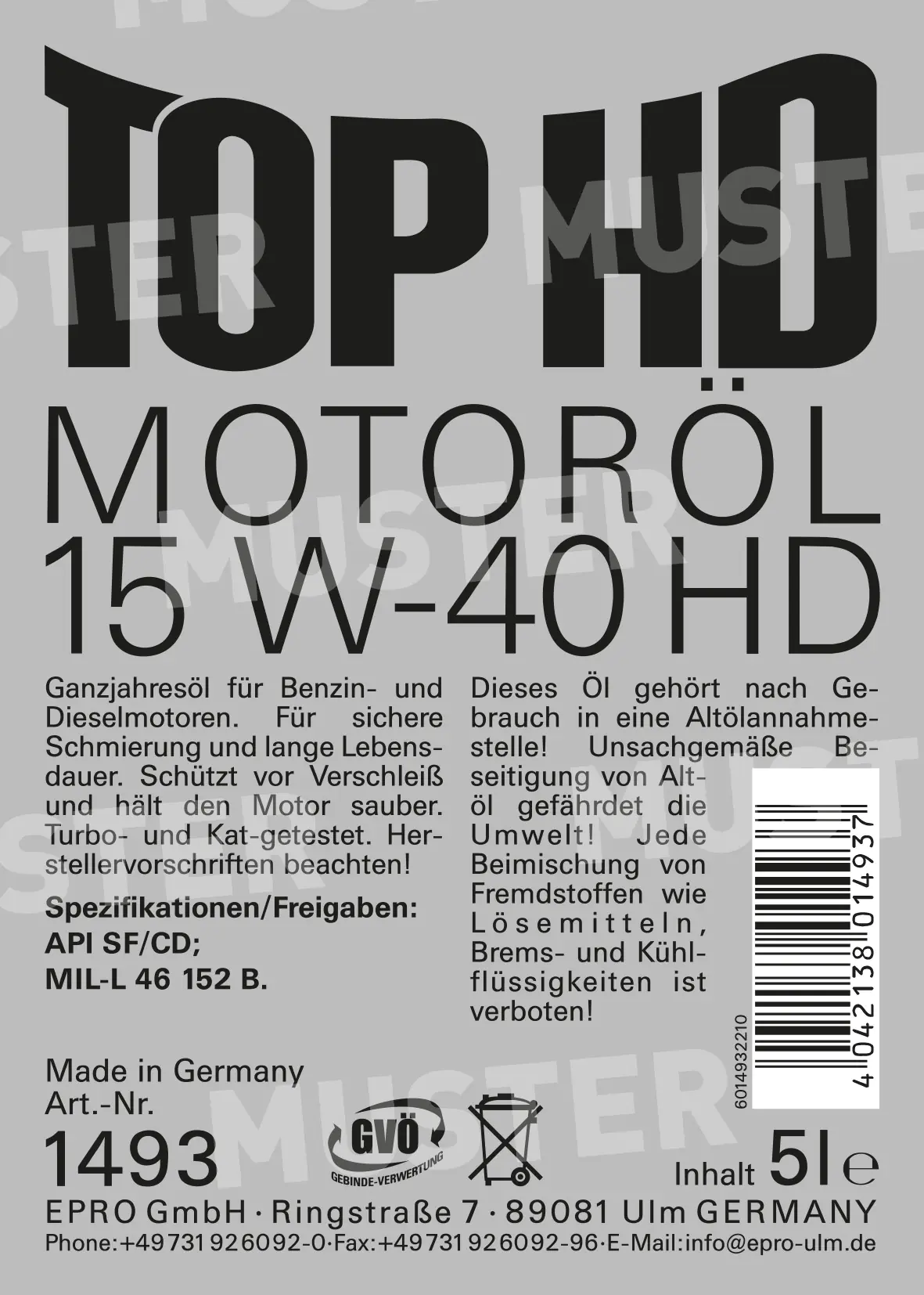 Motoröl Top HD 15W-40 5L Motoröl Top HD 15W-40 5L