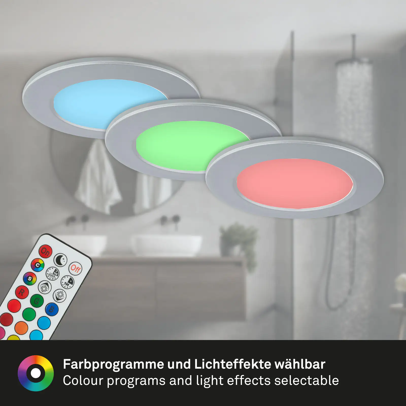 Di-Ka LED Einbauleuchte Fungo RGBW 3er Set chrom-matt Ø 9,2 cm 4,8W dimmbar Di-Ka LED Einbauleuchte Fungo RGBW 3er Set chrom-matt Ø 9,2 cm 4,8W dimmbar