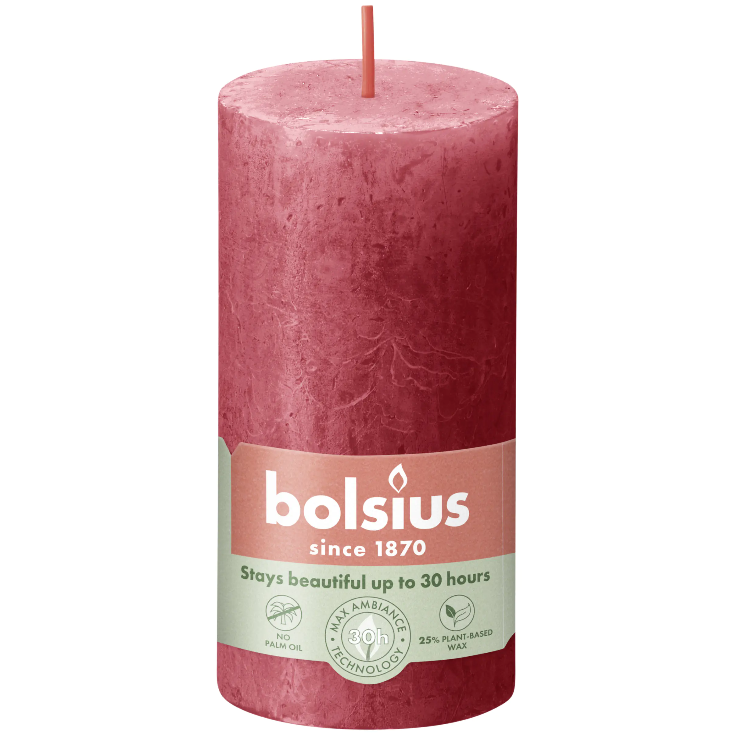 Bolsius Rustik Stumpenkerze zartes rot, Höhe: 10 cm, Ø 5 cm