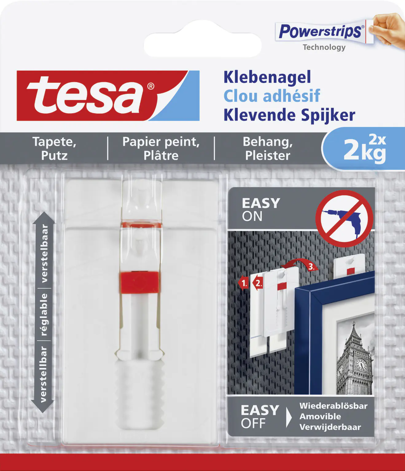 tesa Klebenagel Traglast 2 kg, 2 Stück