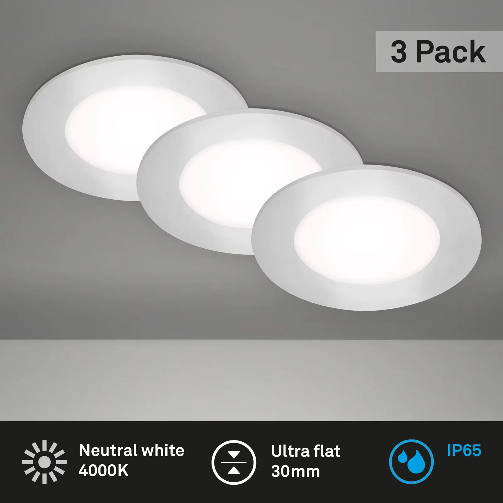 Di-Ka LED Einbauleuchte Slank 3er Set chrom-matt Ø 8,5 cm 3W, neutralweiß Di-Ka LED Einbauleuchte Slank 3er Set chrom-matt Ø 8,5 cm 3W, neutralweiß