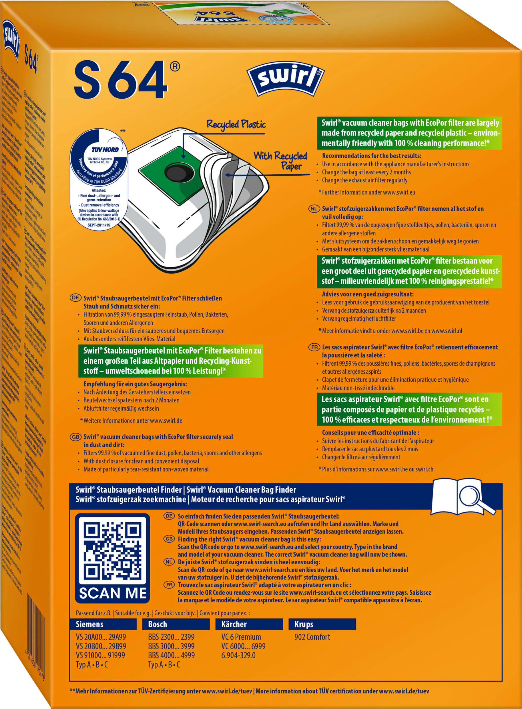 Swirl S 64 EcoPor Staubsaugerbeutel 4 Staubbeutel + 1 Filter