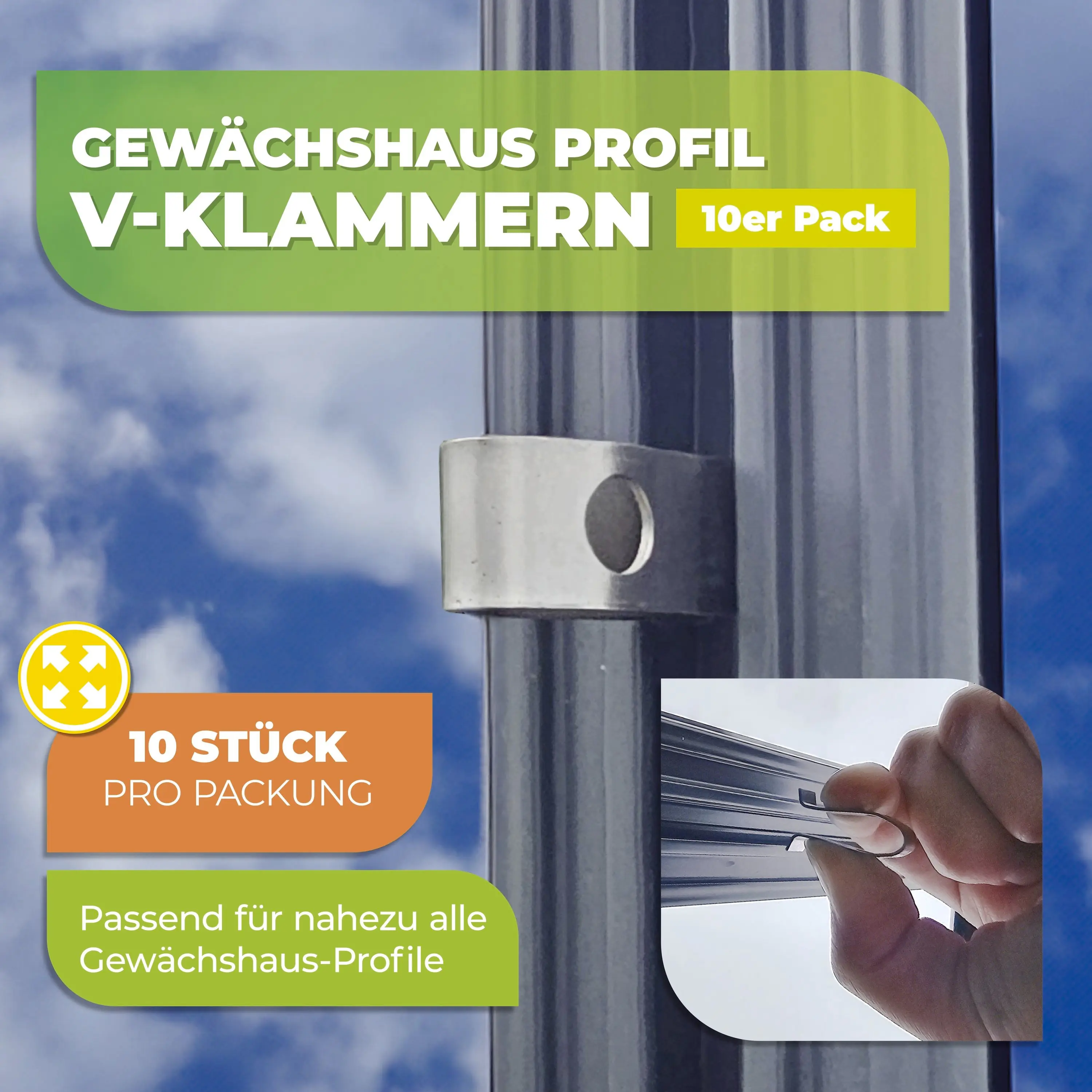 BioGreen V-Haken zur Befestigung in Gewächshausprofilen silber 10 Stück