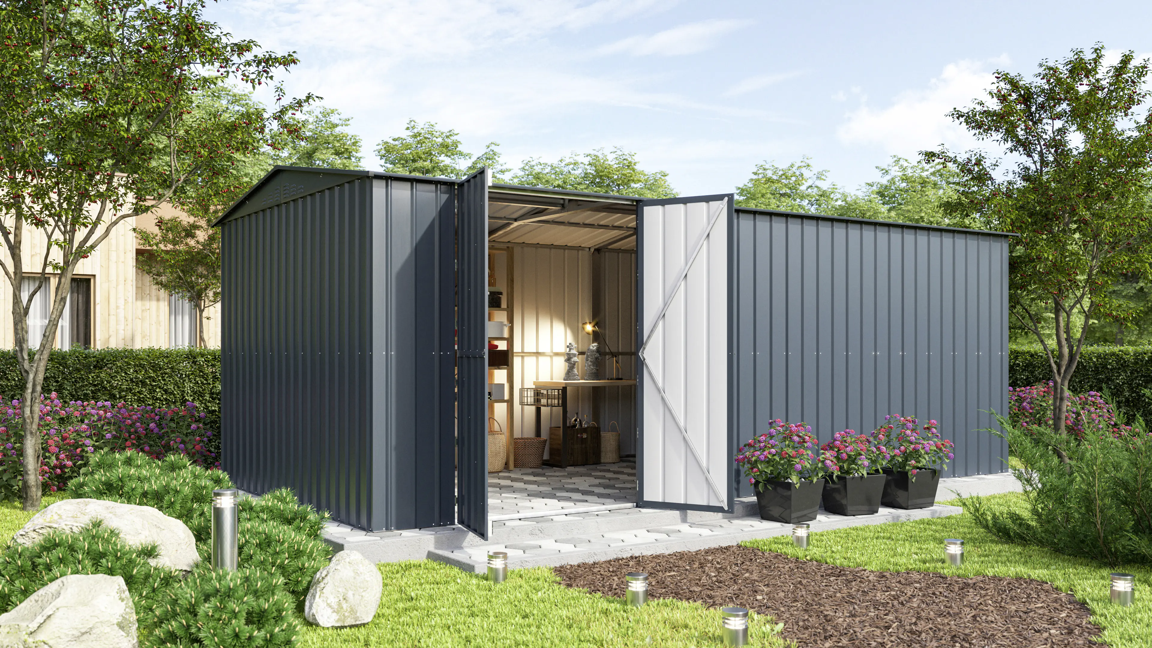 Globel Erweiterungsmodul Metallgerätehaus Worker 125 x 308 x 225 cm anth.