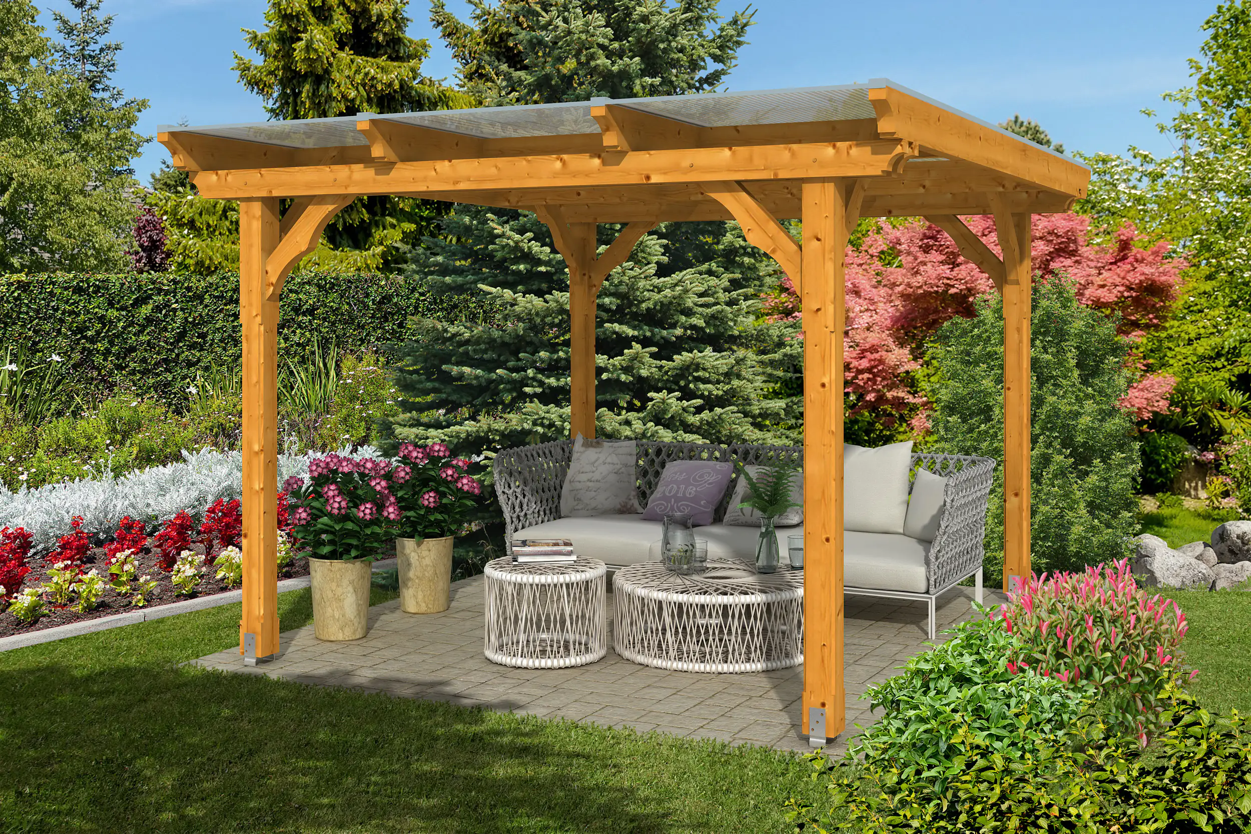4018211006410 SKAN HOLZ Pavillon Marseille 327 x 350 cm, lasiert in Eiche hell