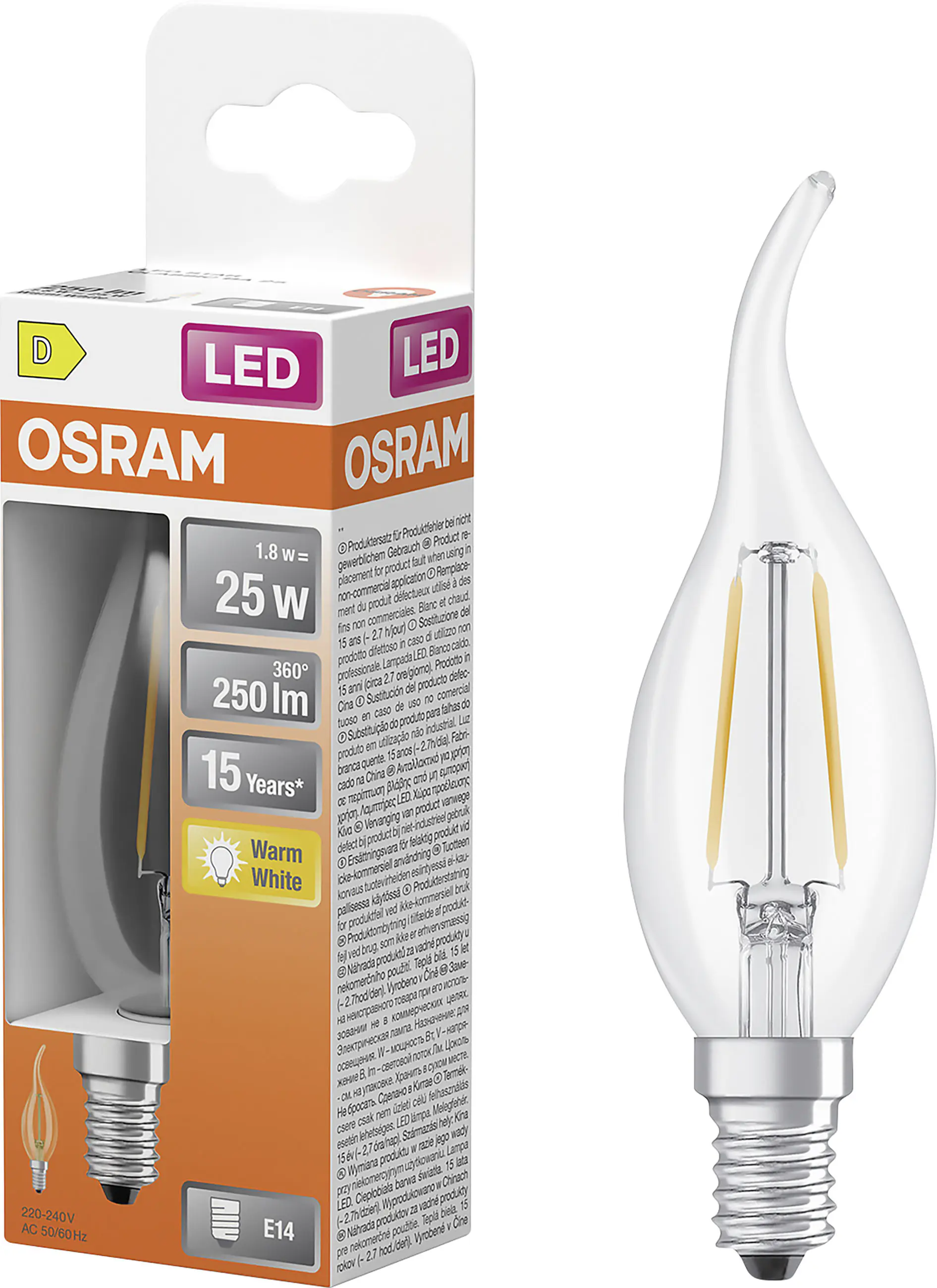 Osram LED Leuchtmittel E14 Star Classic 1,8W klar warmweiß
