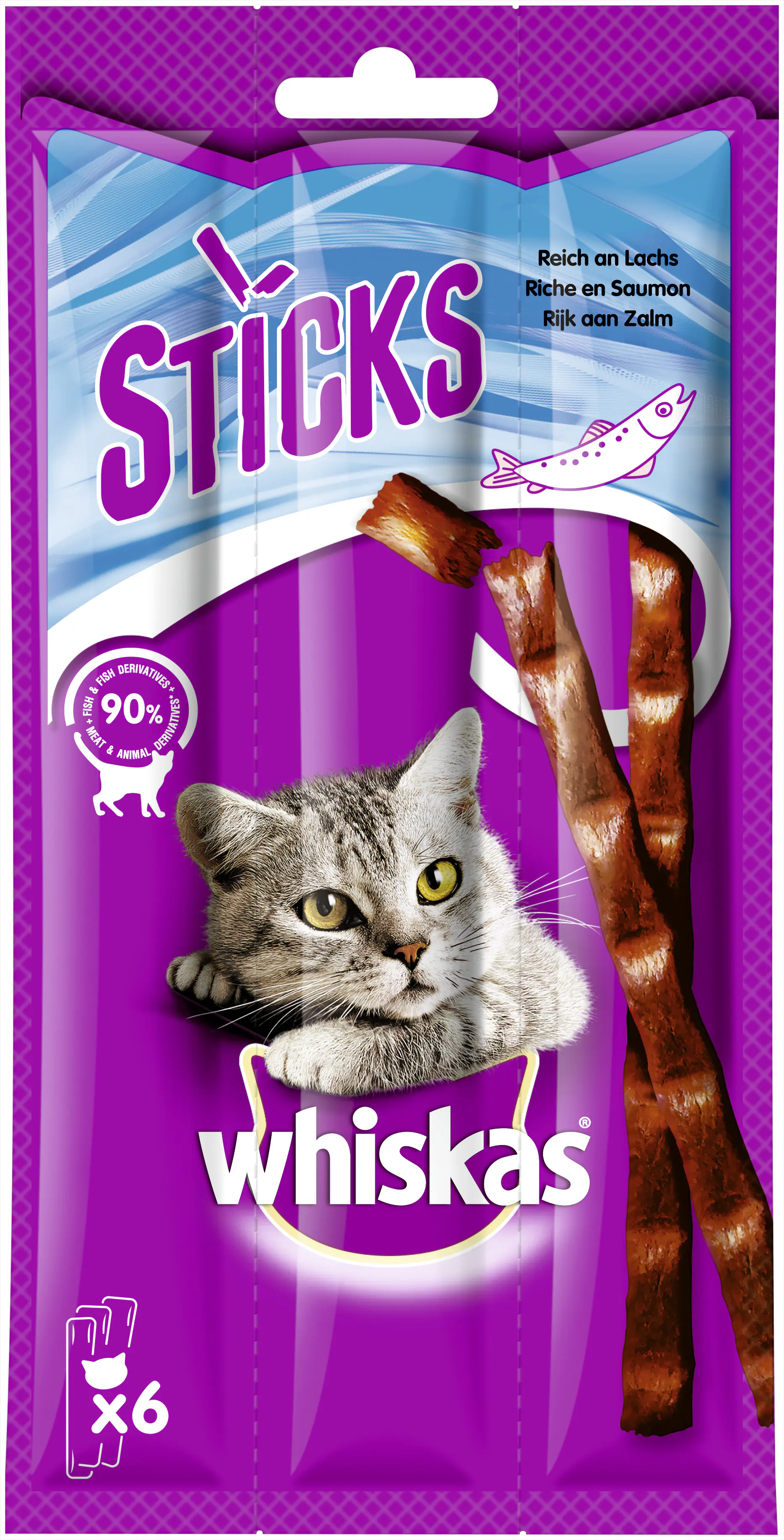 Whiskas Katzensnack Sticks Reich an Lachs 36 g / 6 Stück Whiskas Katzensnack Sticks Reich an Lachs 36 g / 6 Stück