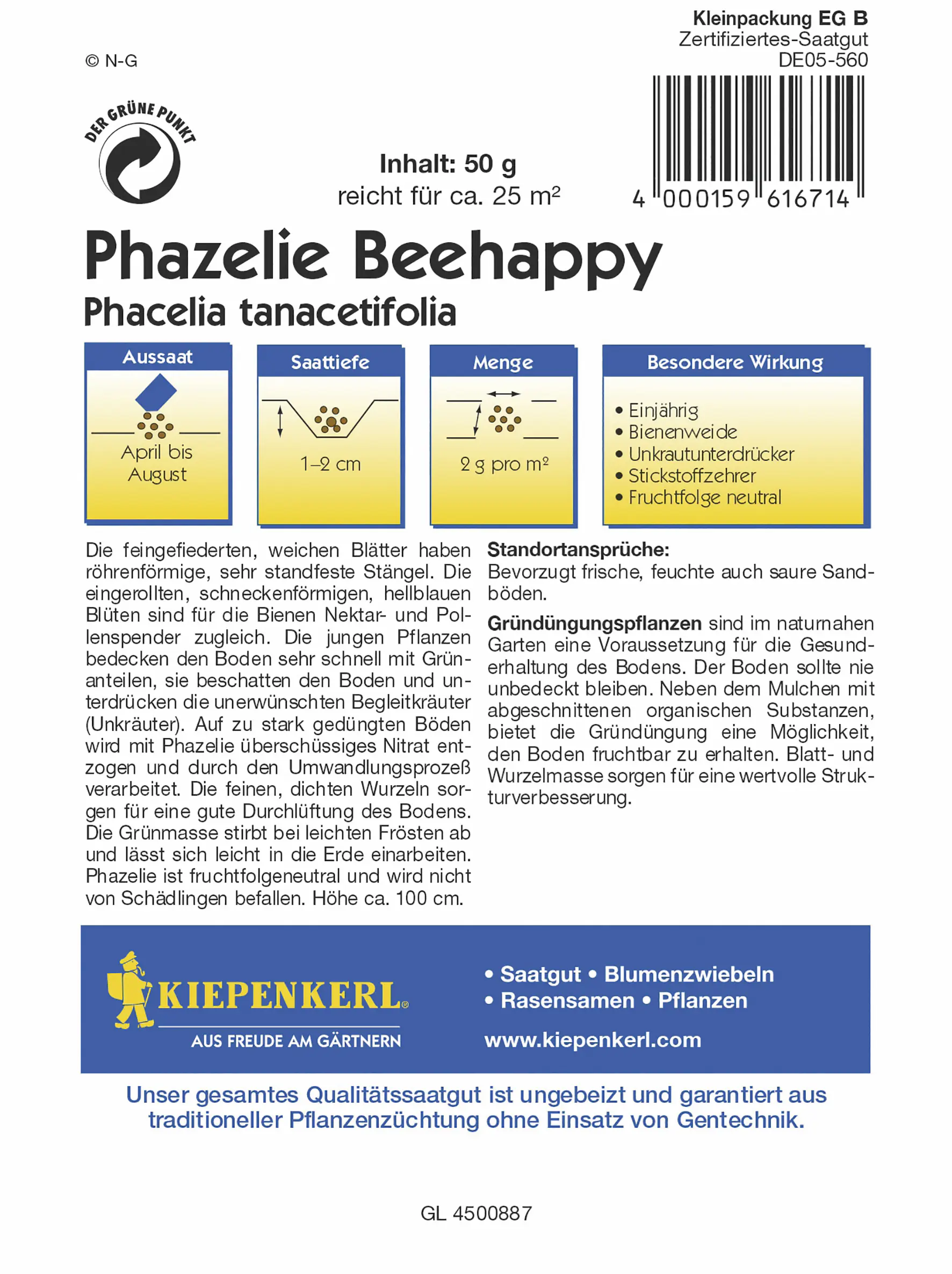 Kiepenkerl Phacelia 50 Gr Inhalt: 50 g