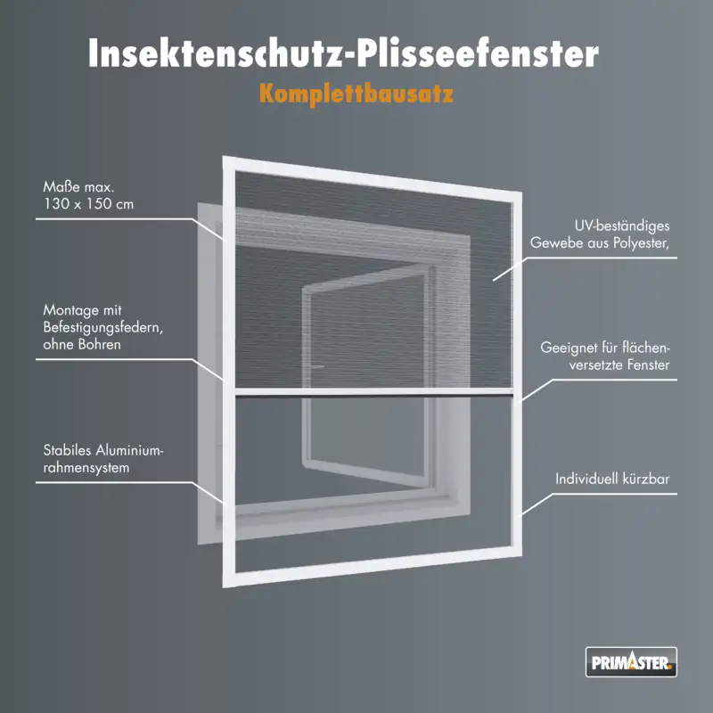 9003117315273_1 Primaster Fliegenschutz-Plissee 130 x 150 cm weiß/weiß kürzbar