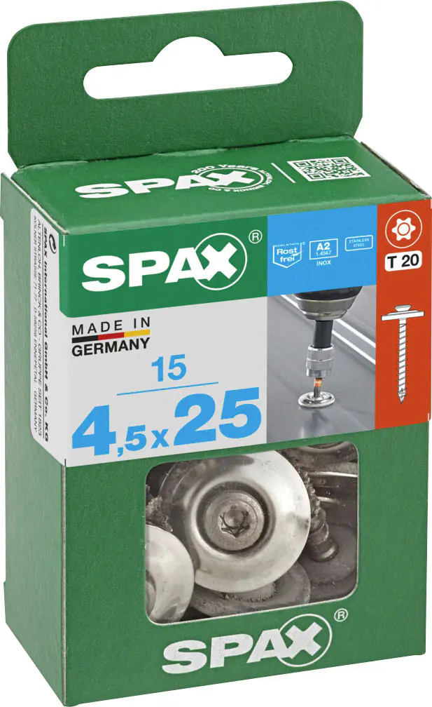 Spax Spenglerschrauben 4,5 x 25 mm T20 Vollgewinde - 15 Stk.  Spax Spenglerschrauben 4,5 x 25 mm T20 Vollgewinde - 15 Stk.