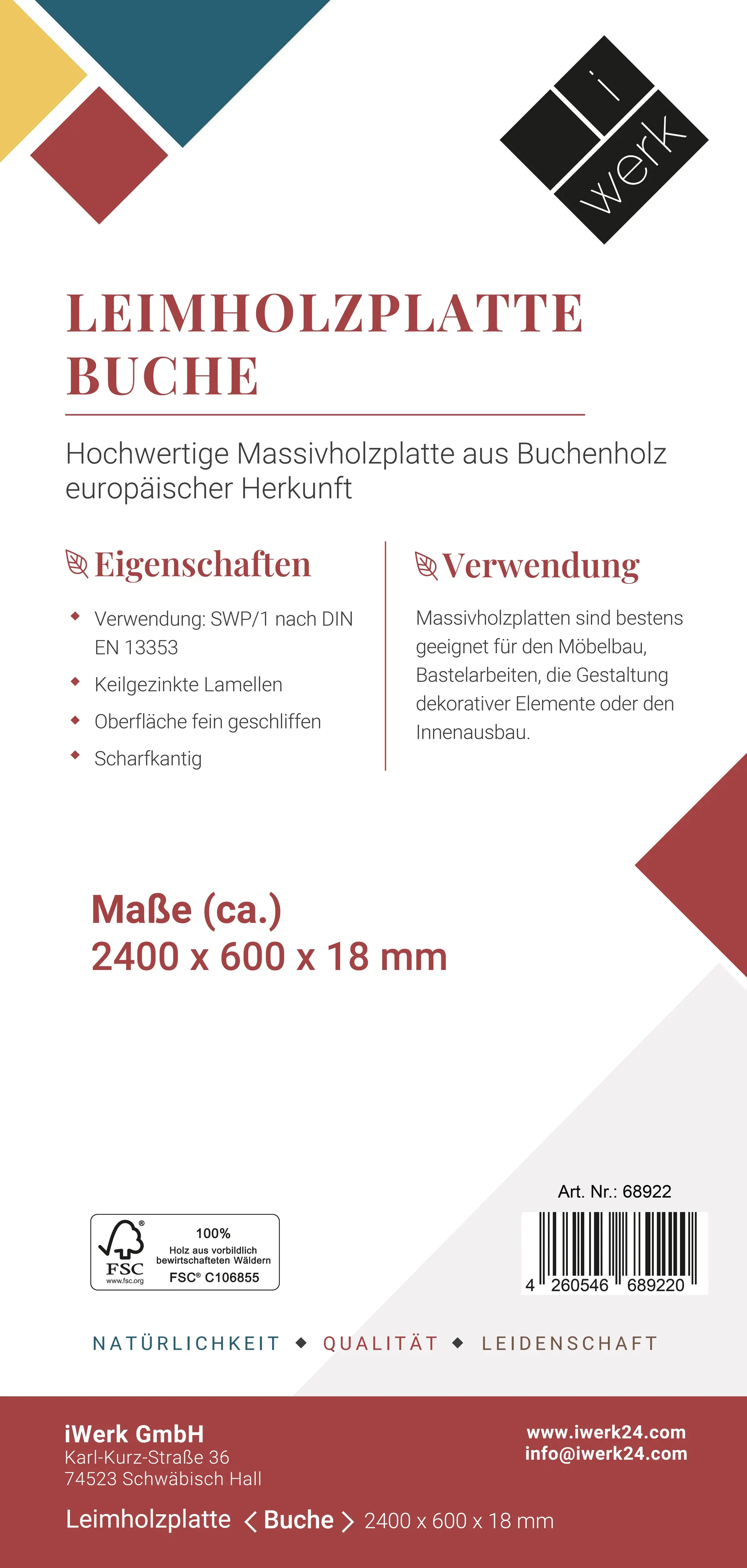 Leimholz Buche 240 x 60 cm 18 mm