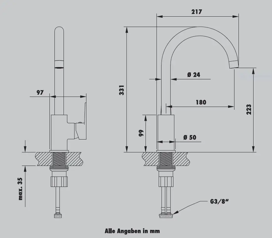 Primaster Küchenarmatur Münster gebürstet mit Wassersparfunktion Primaster Küchenarmatur Münster gebürstet mit Wassersparfunktion