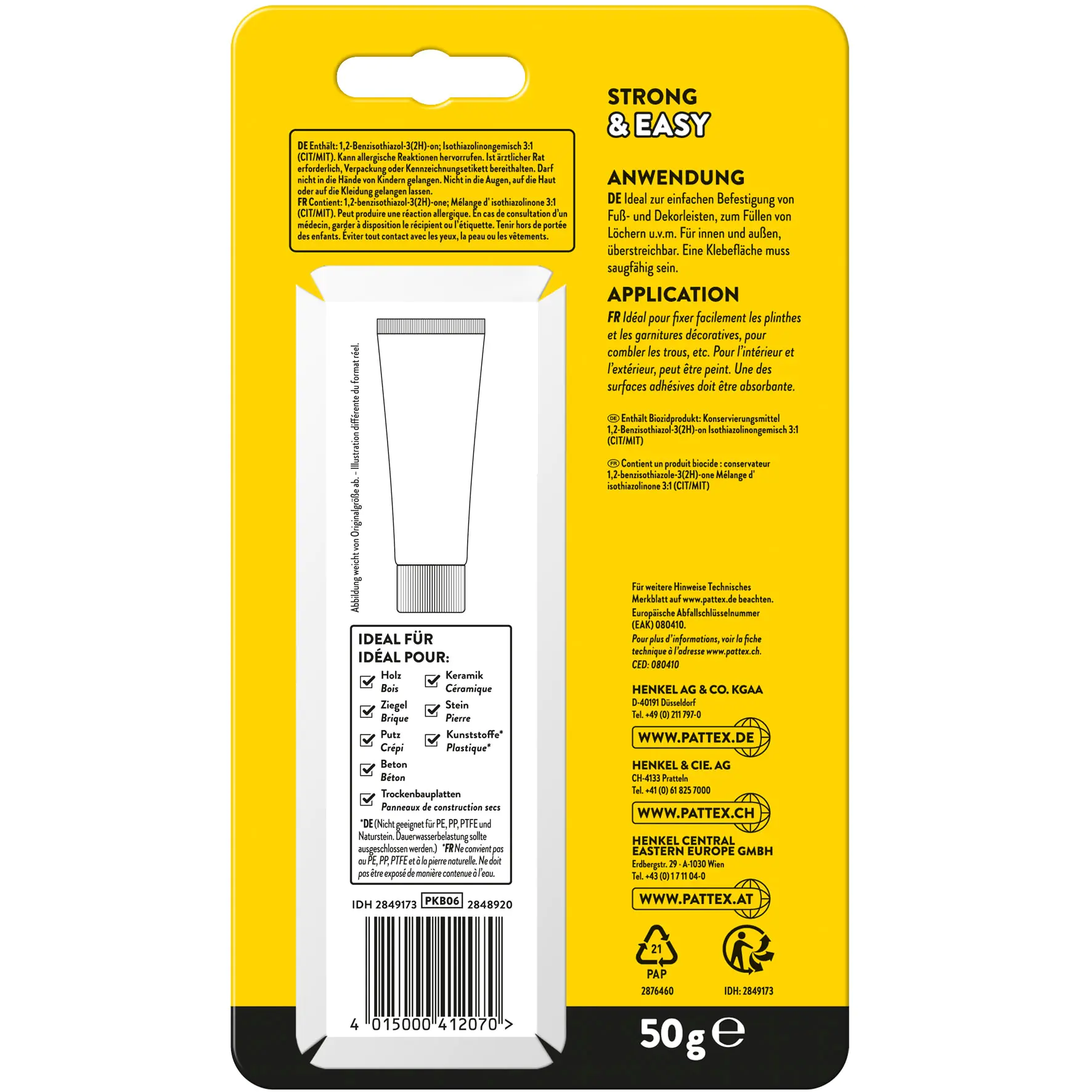 Pattex Kleben statt Bohren Montagekleber 50 g Standtube, weiß