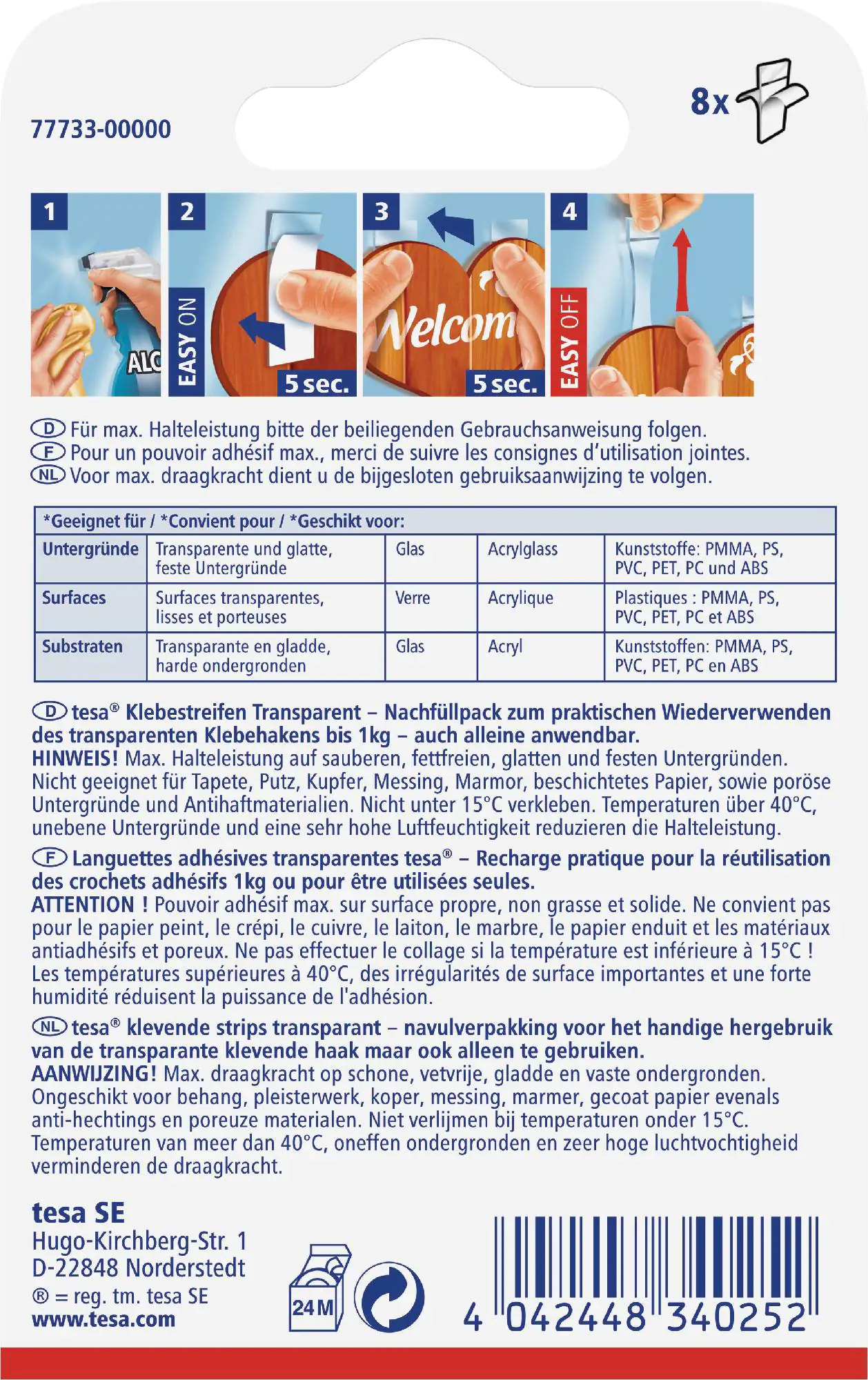 tesa Klebestreifen Traglast 1 kg, 8 Stück