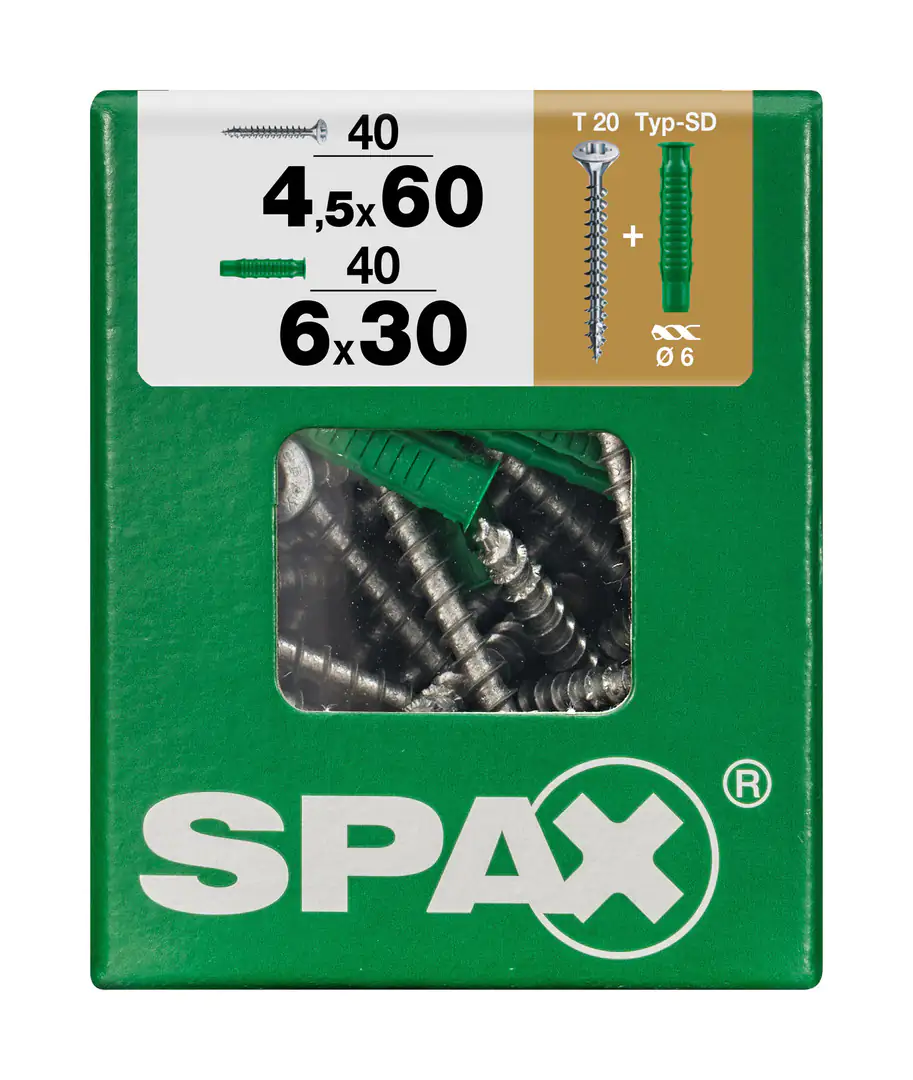 Spax Universalschrauben 4.5 x 60 mm TX 20 - 40 Stk. (+40 Dübel)
