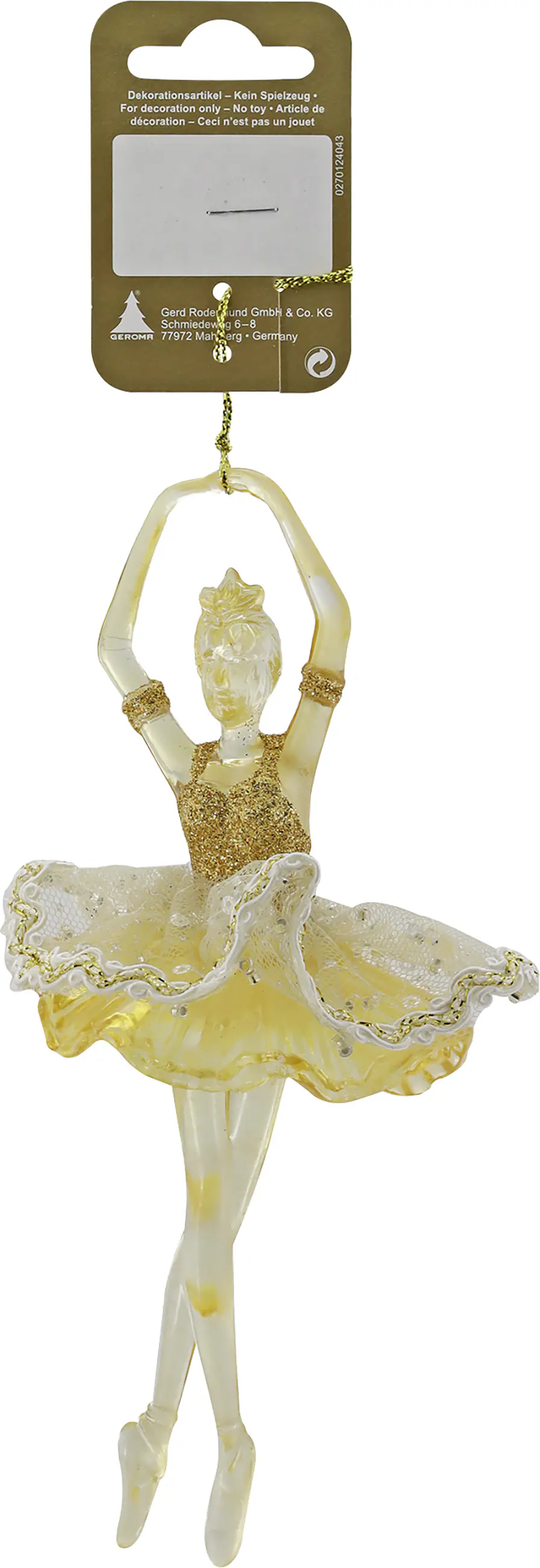 Weihnachtsanhänger Ballerina aus Kunststoff 17 cm gold glitzer 1 Stück
