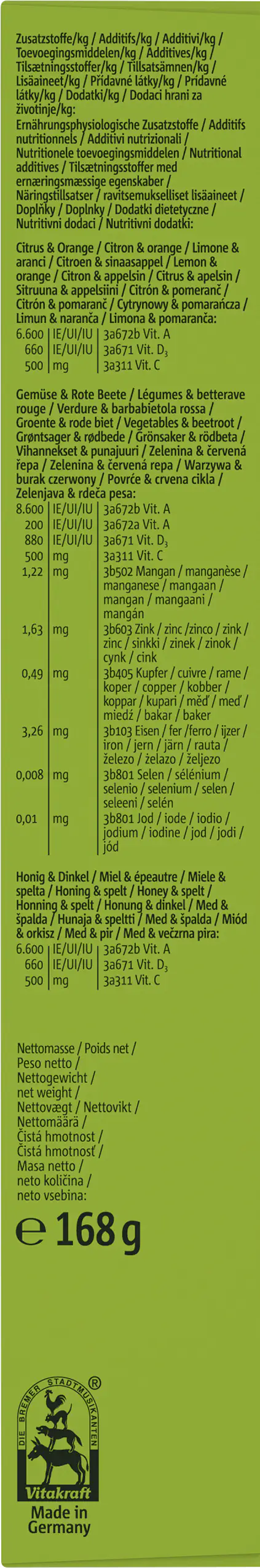 Vitakraft Kräcker®Trio Citrus Gemüse Honig 3 Stück / 168 g Vitakraft Kräcker®Trio Citrus Gemüse Honig 3 Stück / 168 g