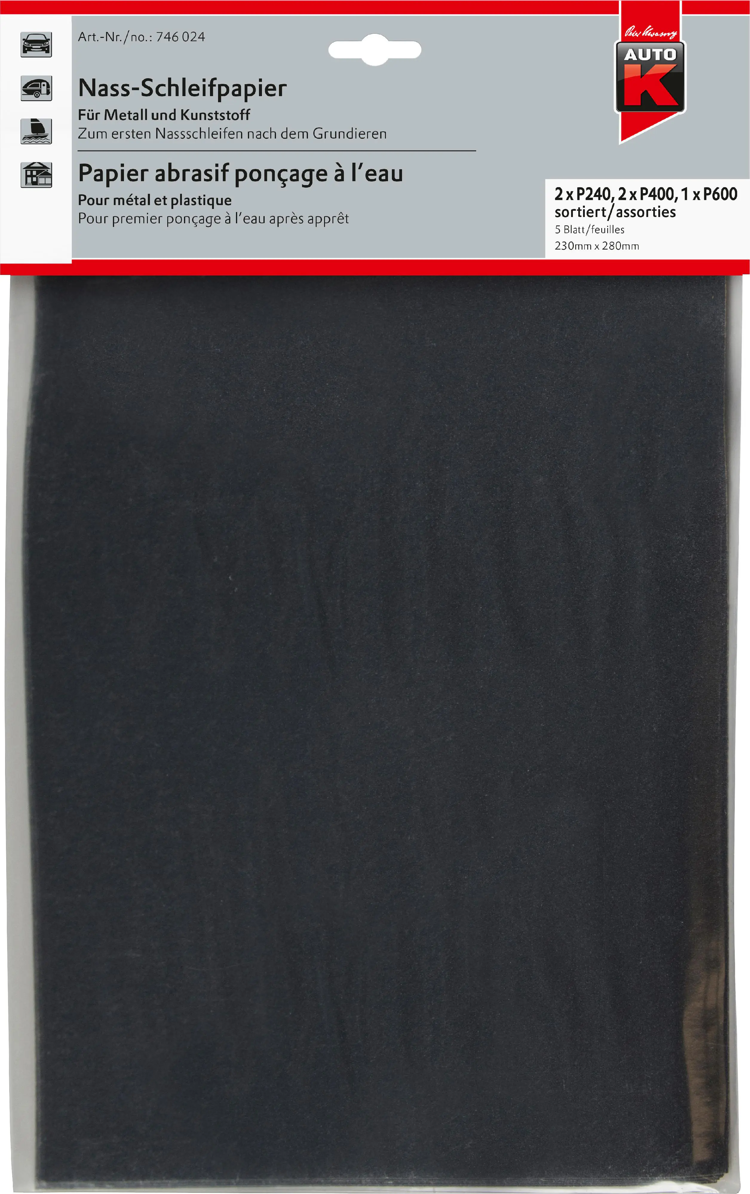 Auto-K Nass-Schleifpapier P600 23x28 23 x 28 cm, 5 Stück