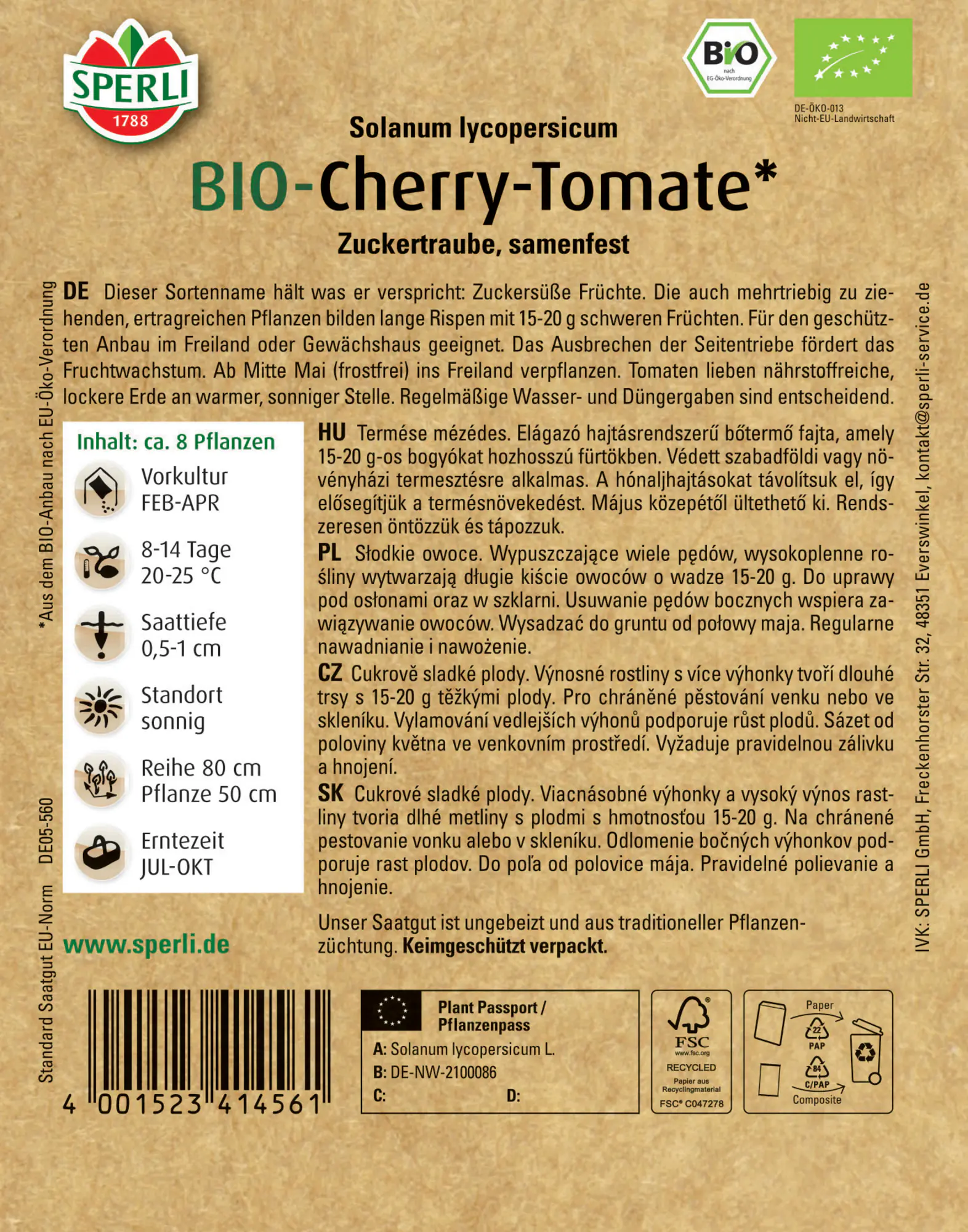 Sperli BIO Cherry-Tomate