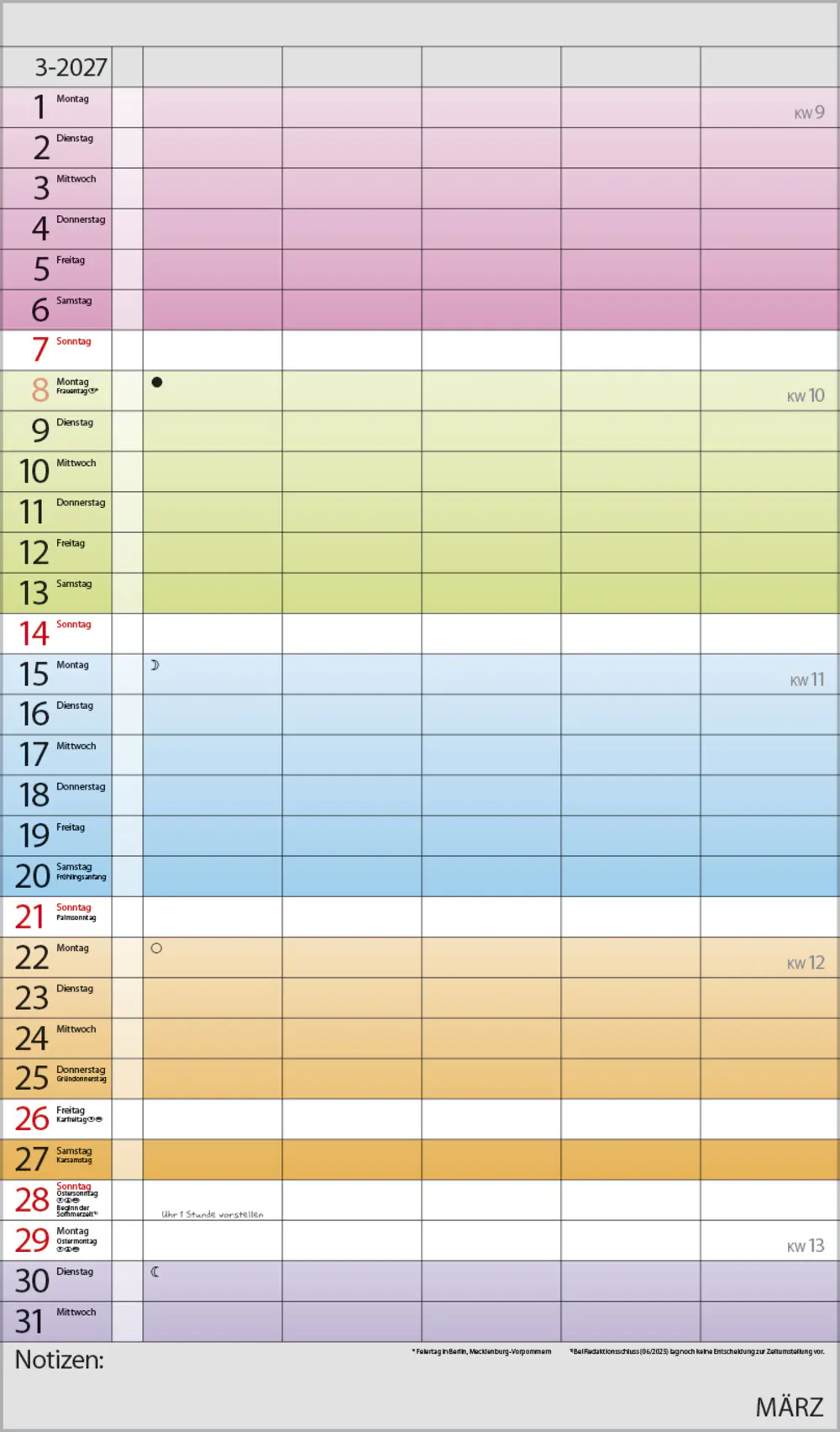 Korsch Kalender Familienplaner 2027 Farbenspiel 27 x 46 cm