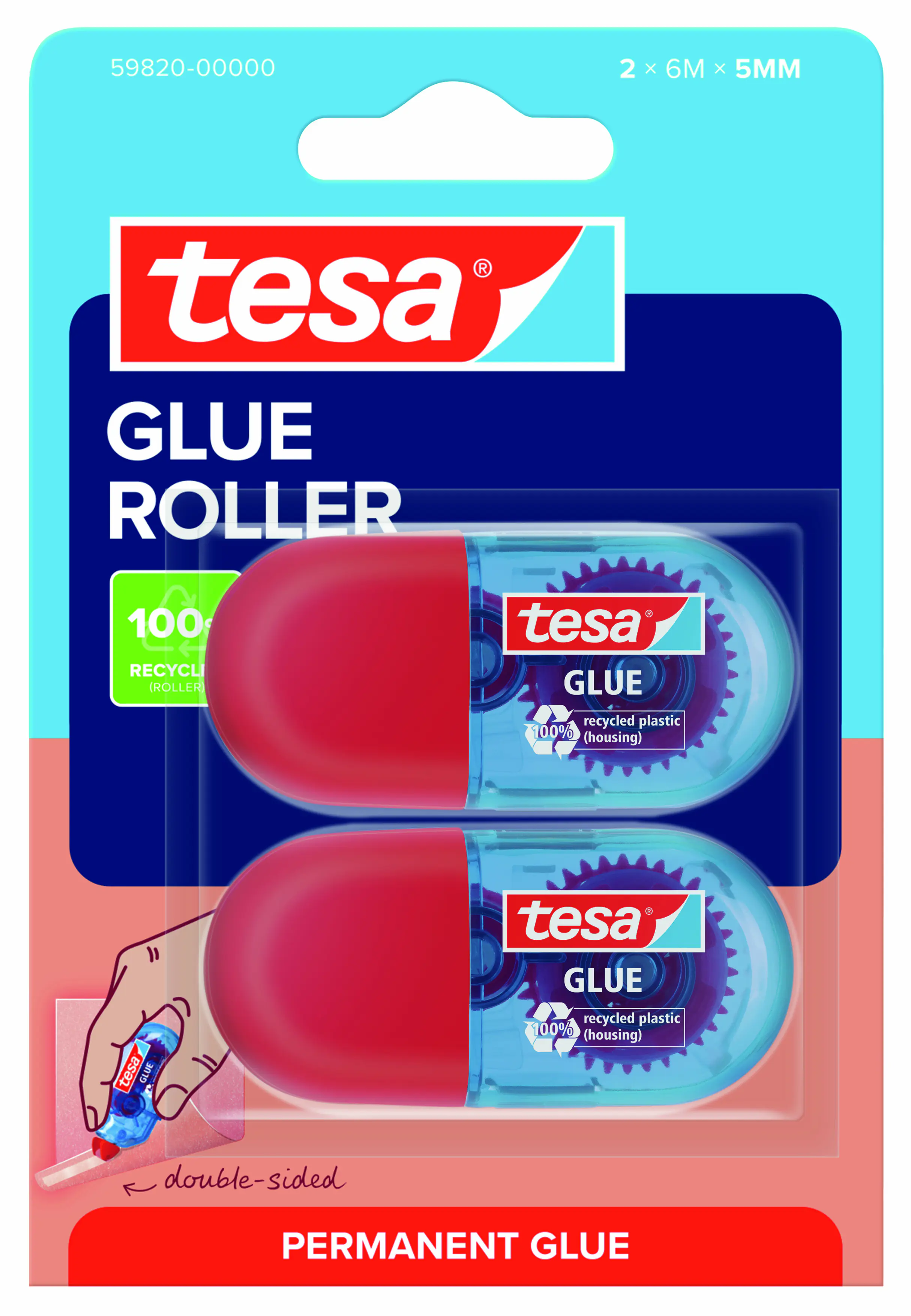 tesa Mini Kleberoller permanent 2 Stück Blister