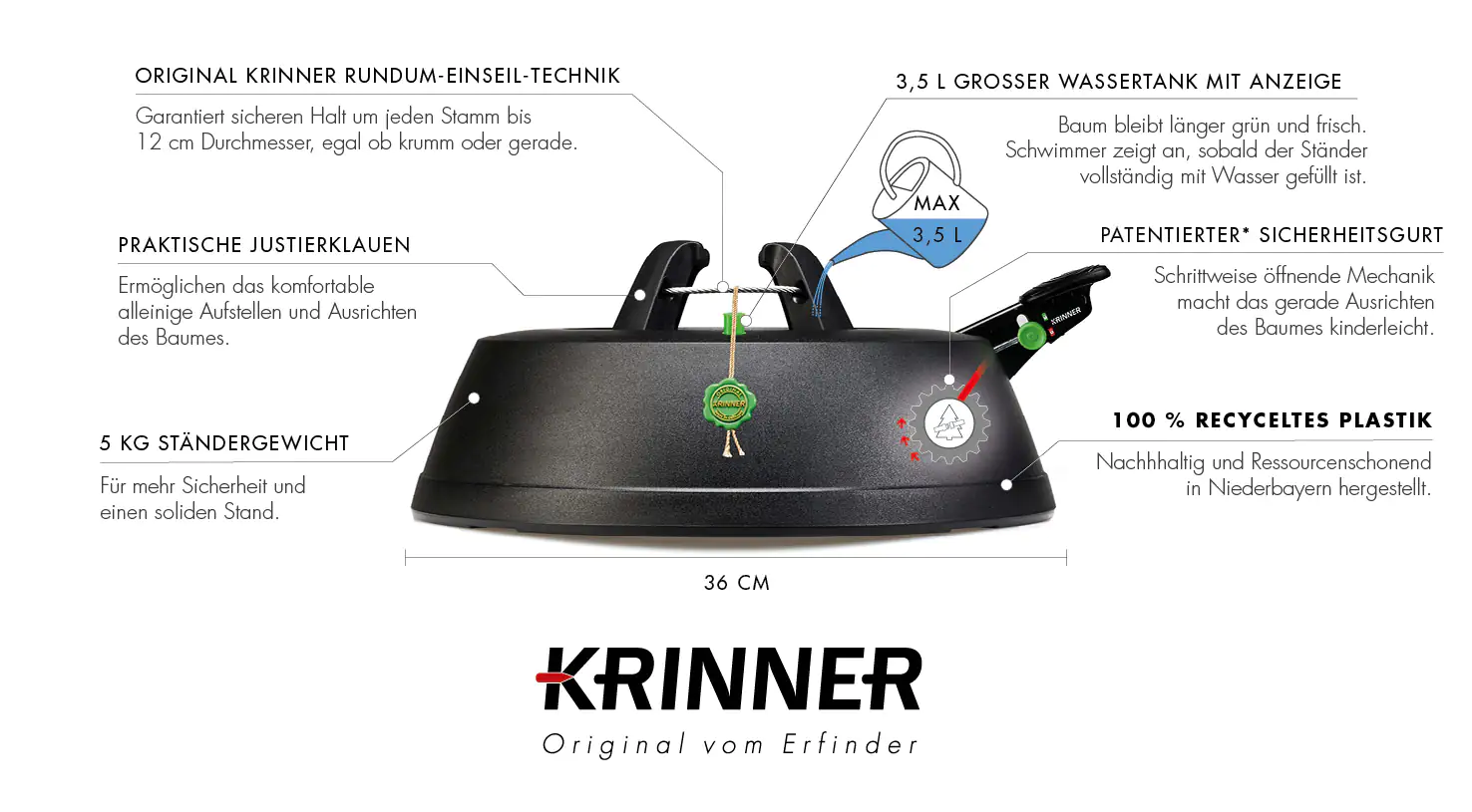 Krinner Christbaumständer GreenLine Comfort Grip M Stamm Ø: bis 12 cm