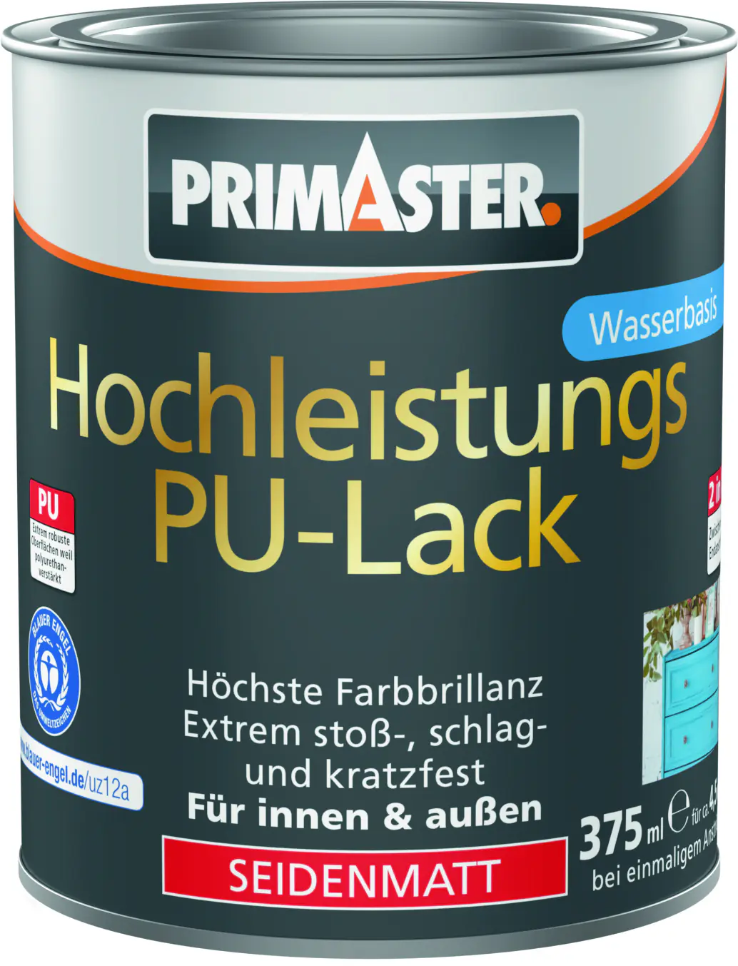 Primaster Hochleistungs PU-Lack tiefschwarz seidenmatt 375 ml Primaster Hochleistungs PU-Lack tiefschwarz seidenmatt 375 ml