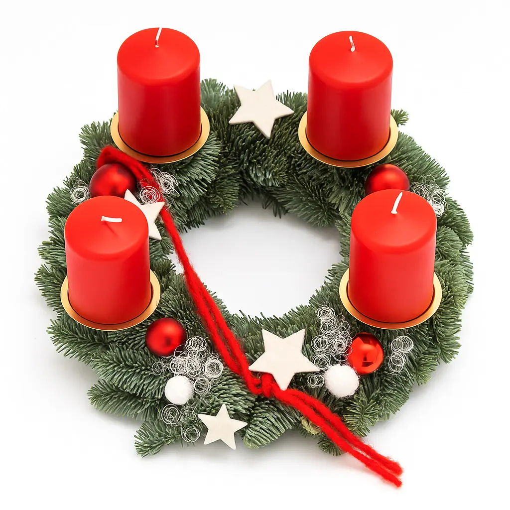 Adventskranz mit 4 Kerzen Ø 30 cm rubin rot