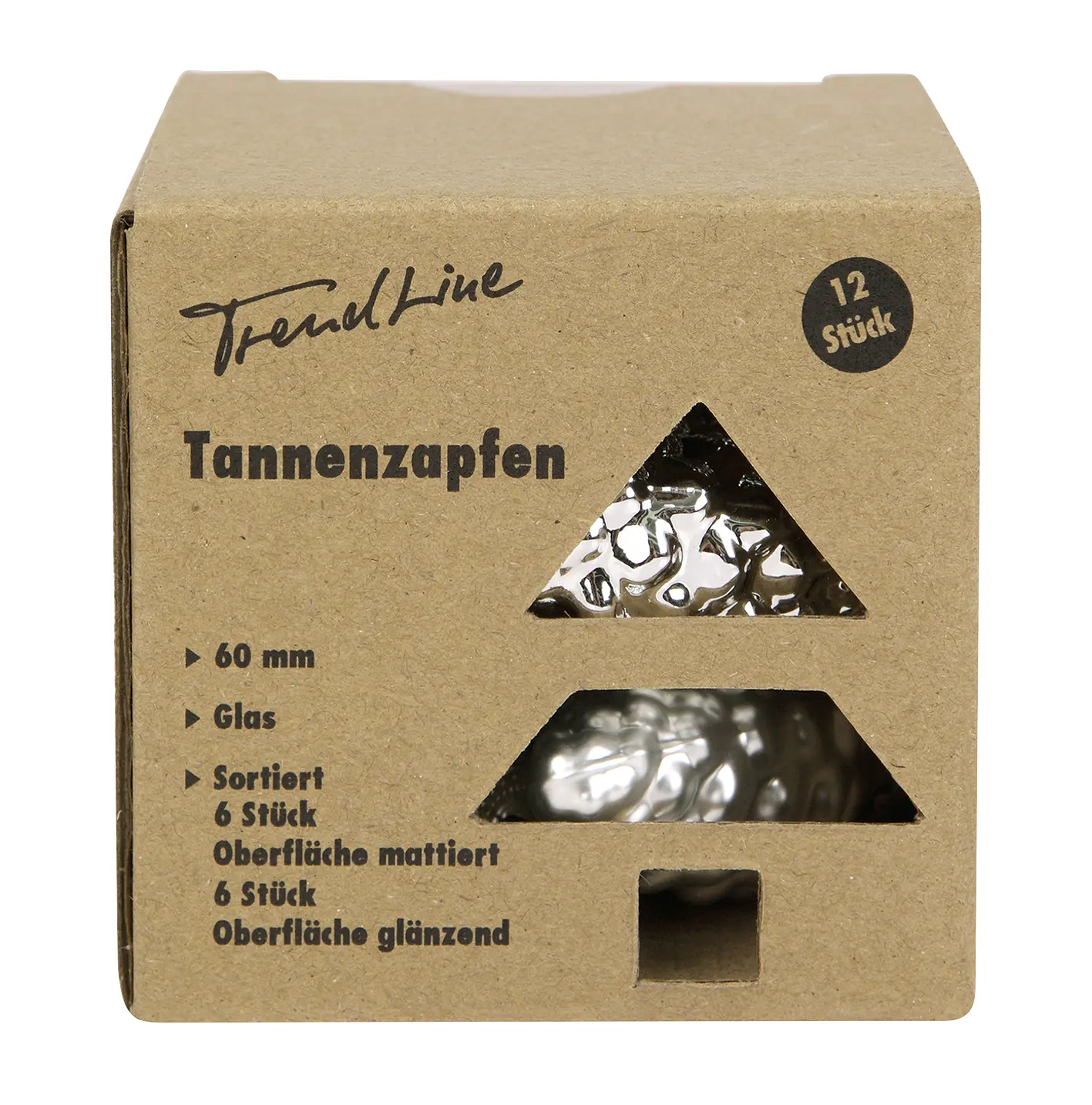 TrendLine Weihnachtskugeln Glas-Tannenzapfen 6 cm silber 12 Stück