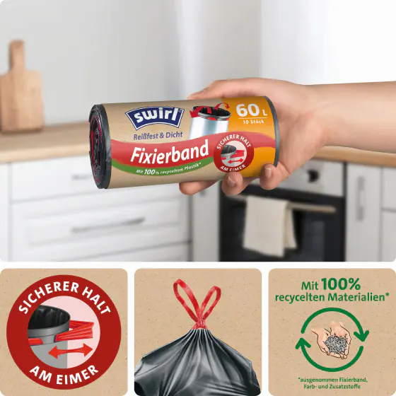 Swirl® 60 l Fixierband-Müllbeutel Reißfest & Dicht