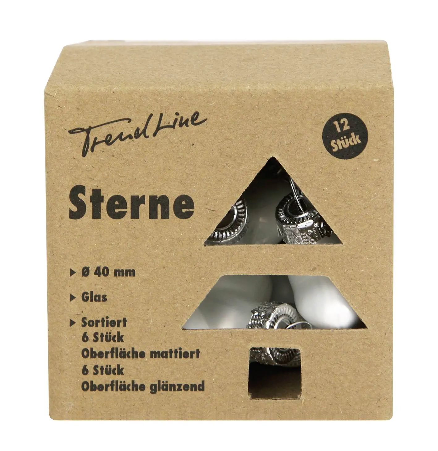 TrendLine Weihnachtskugeln Glas-Sterne 4 cm weiß 12 Stück