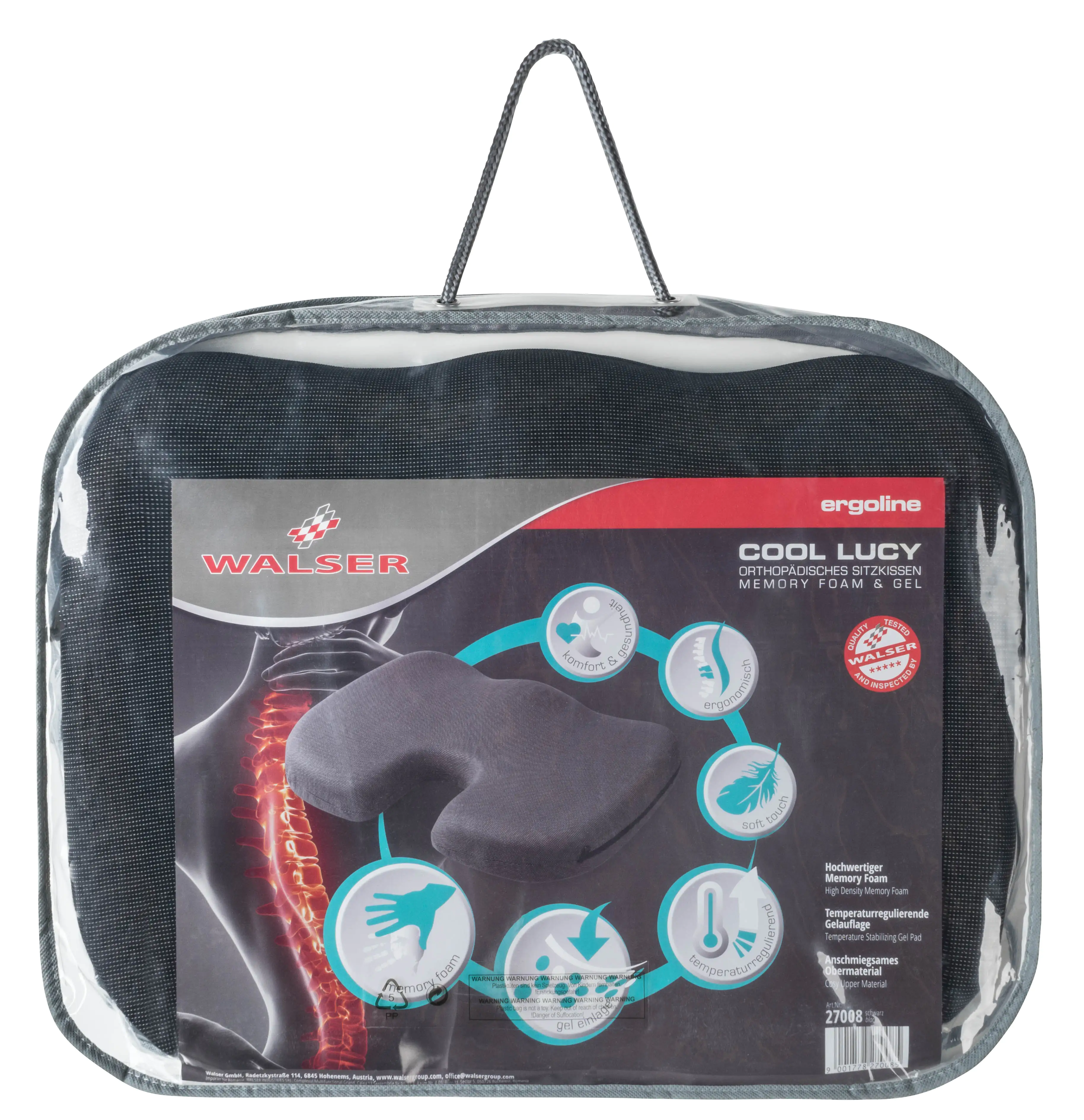 Walser Sitzkissen Cool Lucy mit Gel schwarz 1 teilig