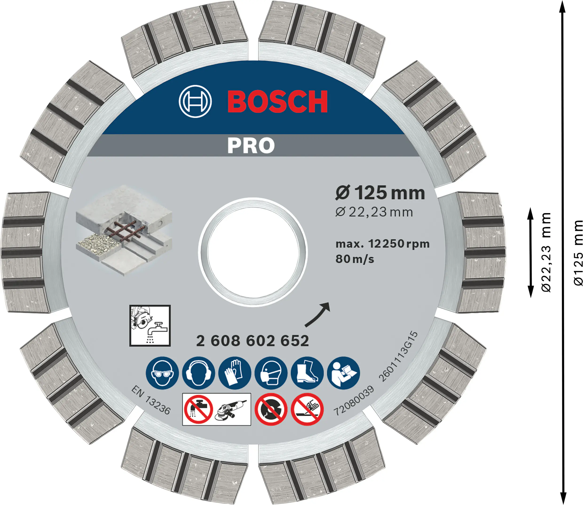 Bosch PRO Concrete Diamanttrennscheibe, 125 x 22,23 mm Bosch PRO Concrete Diamanttrennscheibe, 125 x 22,23 mm