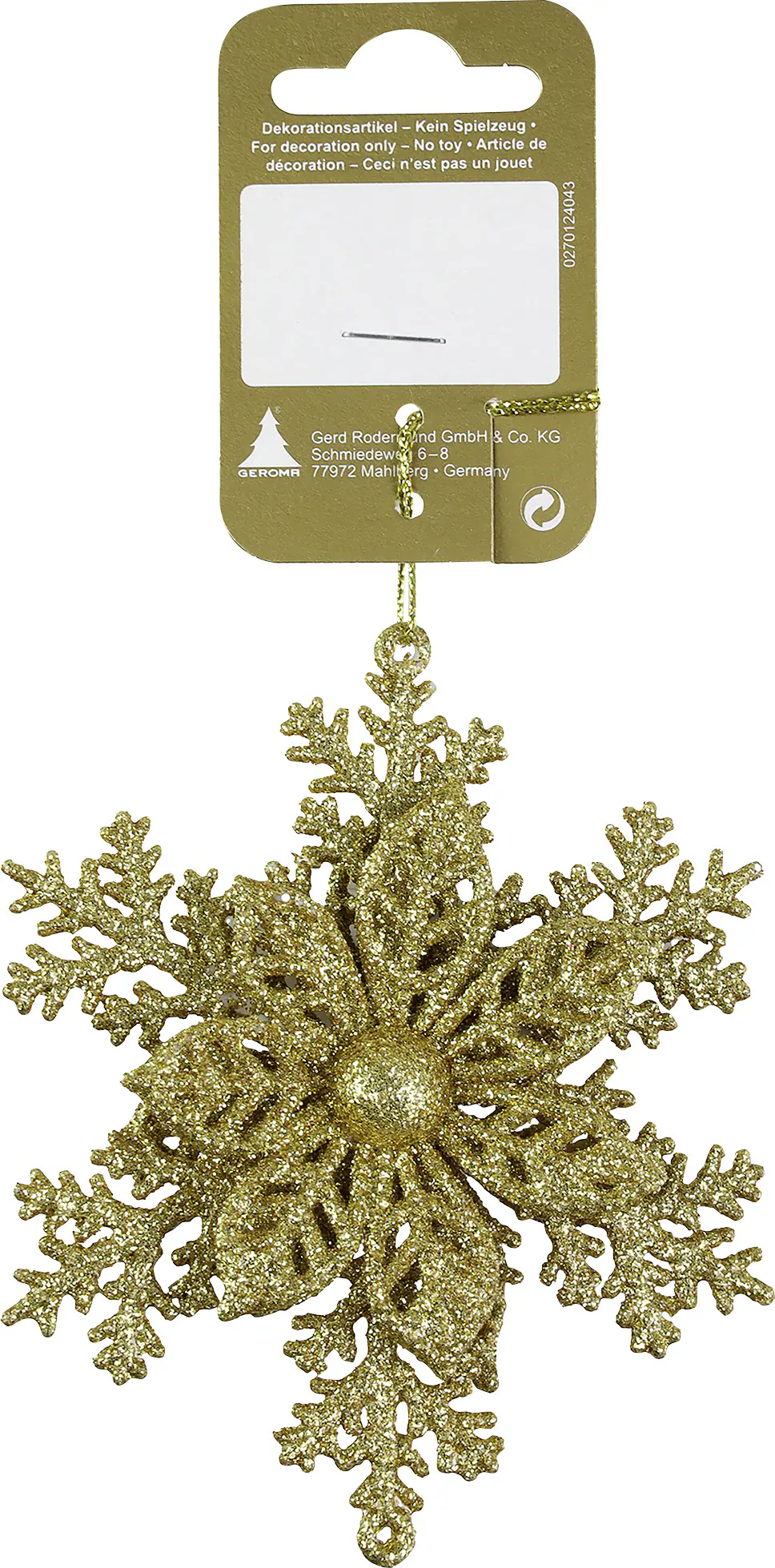 Weihnachtsanhänger Schneeflocke aus Kunststoff 10 x 10 cm gold 1 Stück