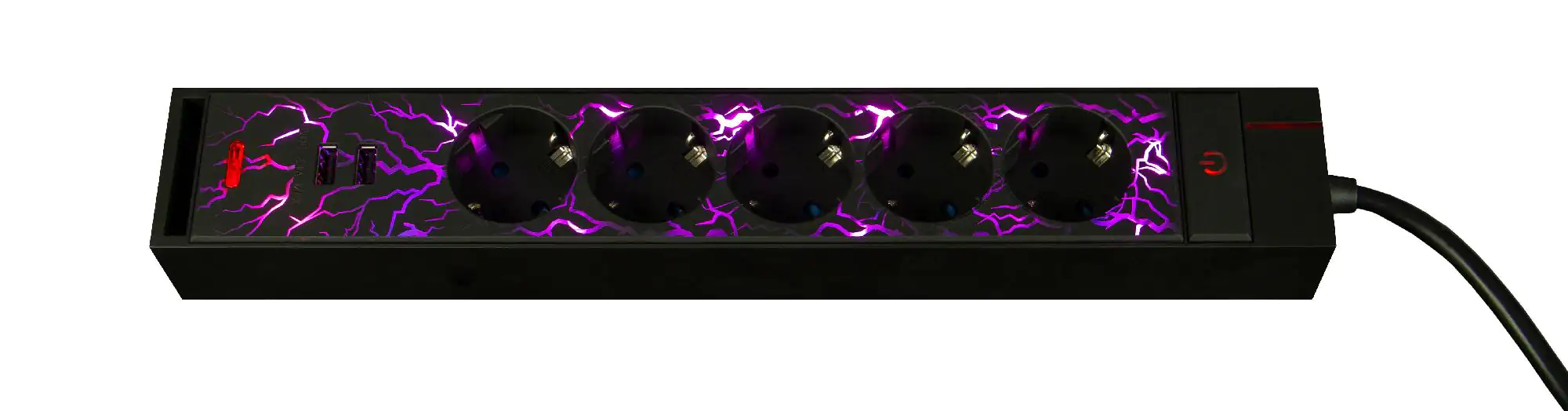 REV Gaming LED Steckdosenleiste 5fach 1,4 m mit 2 USB-Ports, Farbwechsel