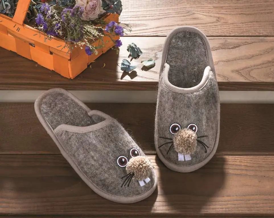 Glorex Filz-Pantoffel grau-beige Größe L (43-44)