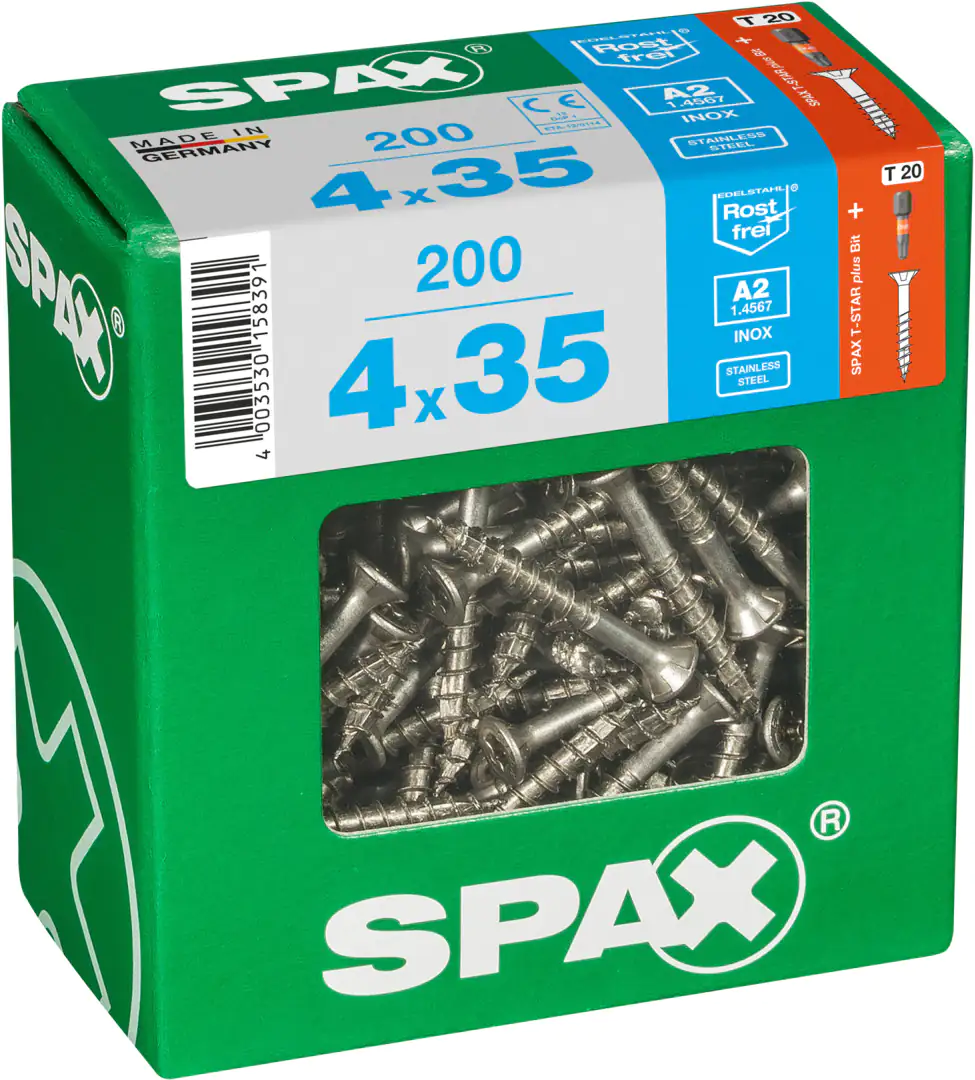 Spax Universalschrauben 4.0 x 35 mm TX 20 - 200 Stk. Spax Universalschrauben 4.0 x 35 mm TX 20 - 200 Stk.