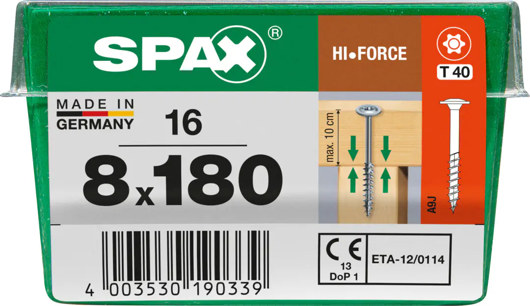 Spax Holzbauschrauben 8.0 x 180 mm TX 40 - 16 Stk. Spax Holzbauschrauben 8.0 x 180 mm TX 40 - 16 Stk.
