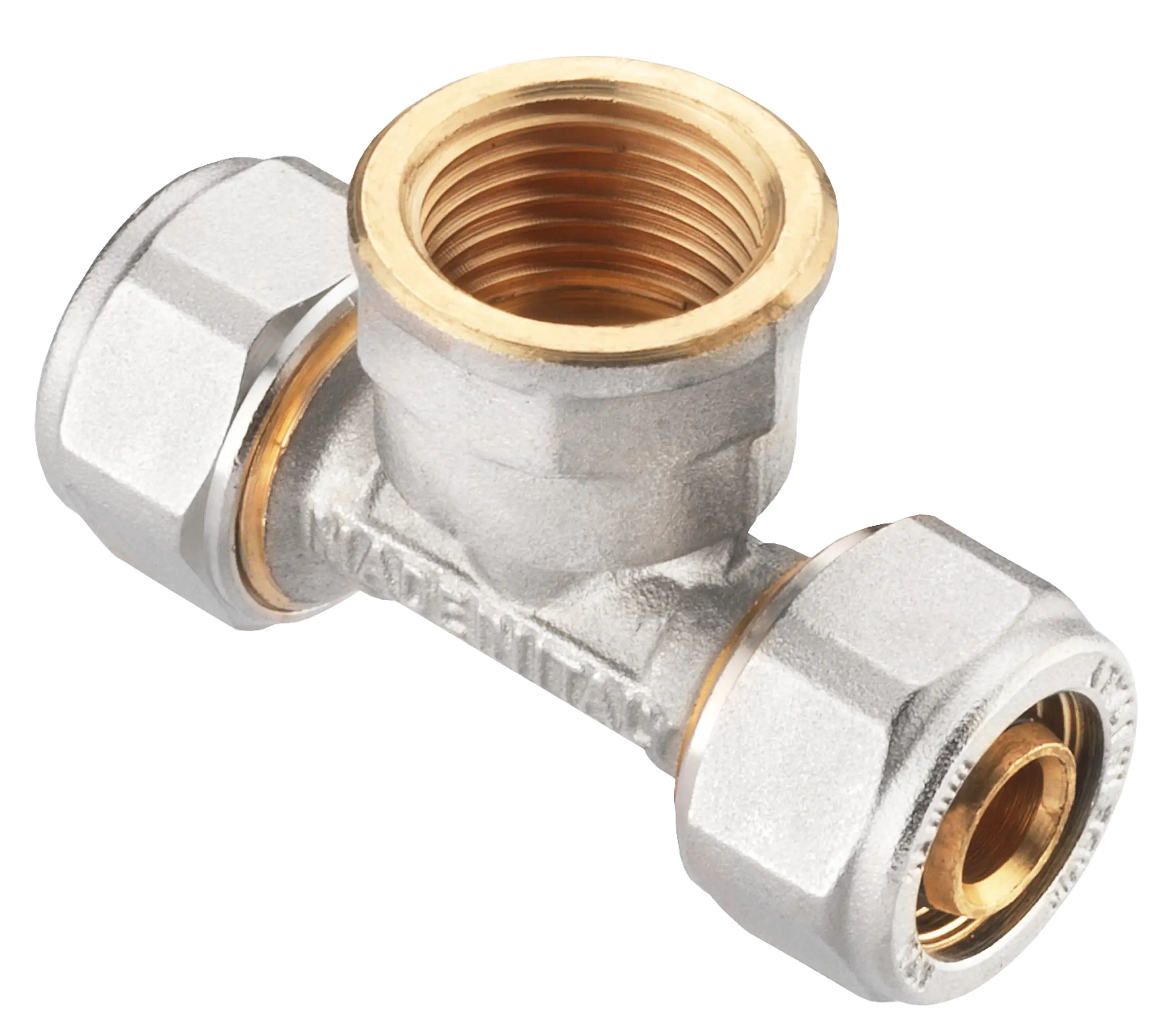 Cornat Schraub-T-Stück komplett ø 16 mm 1/2" IG Messing vernickelt