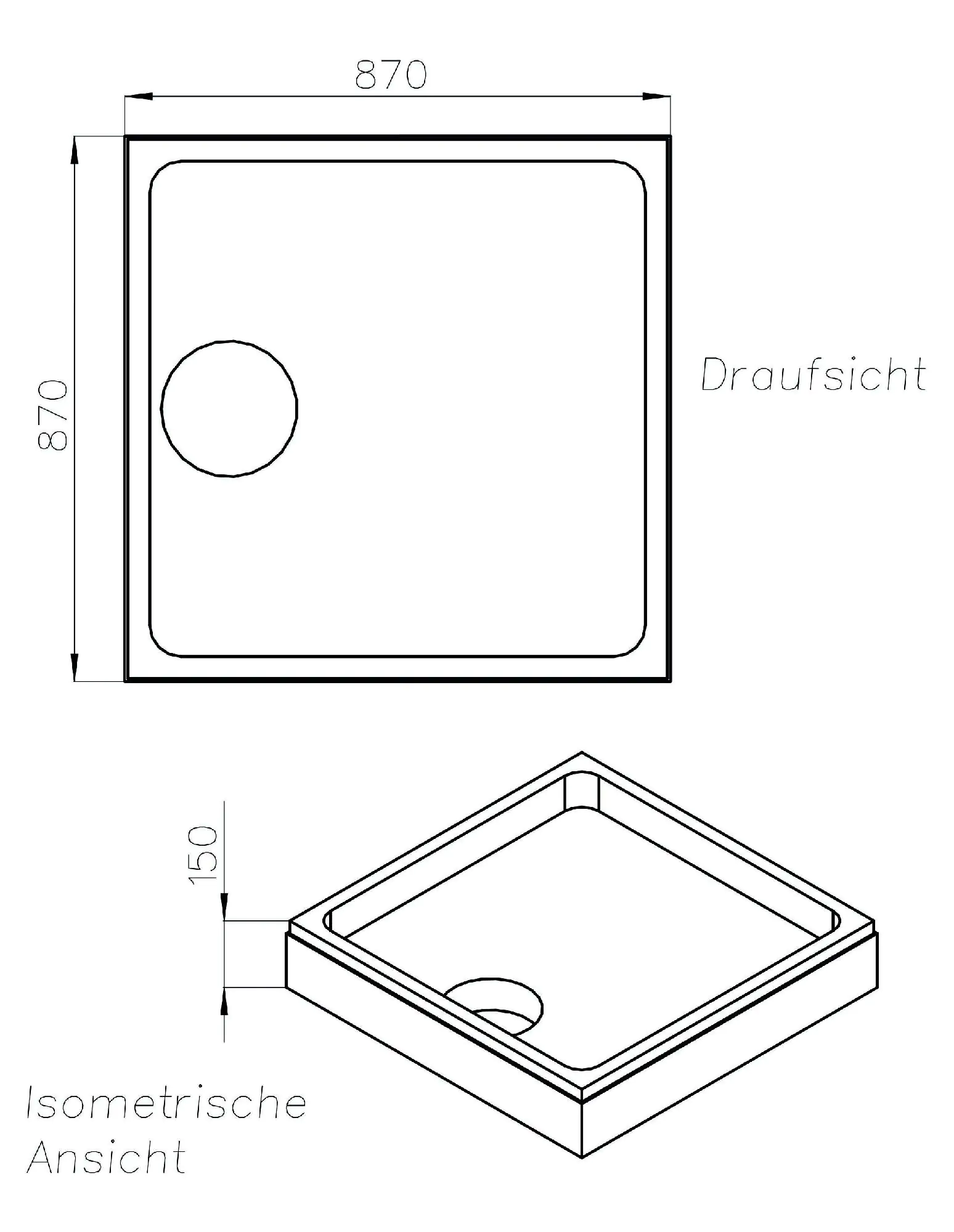 Ottofond Wannenträger Plateau 870 x 870 mm