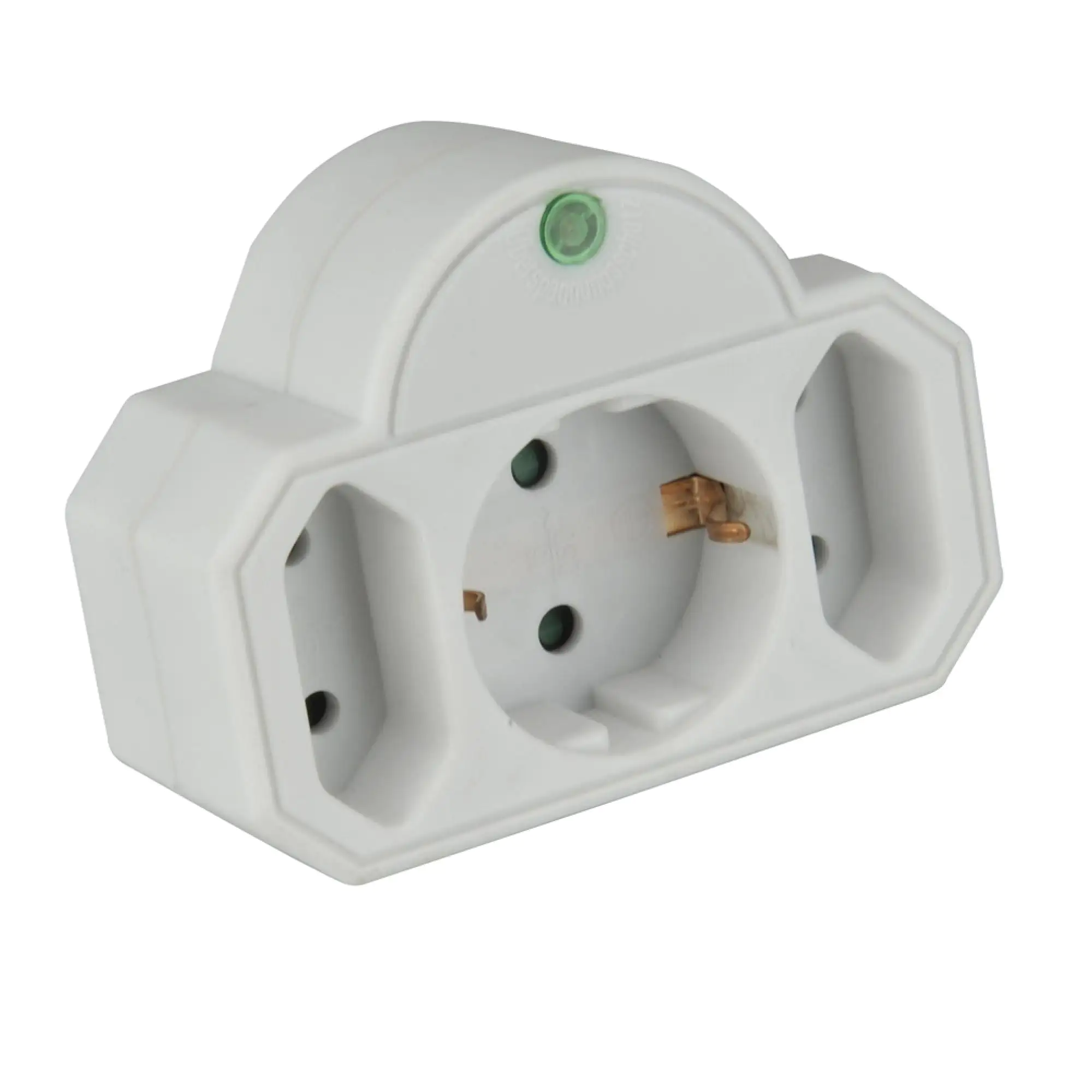 Steckdosenadapter mit Überspannungsschutz 1xSchutz-Kontakt, 2xEuro, weiß