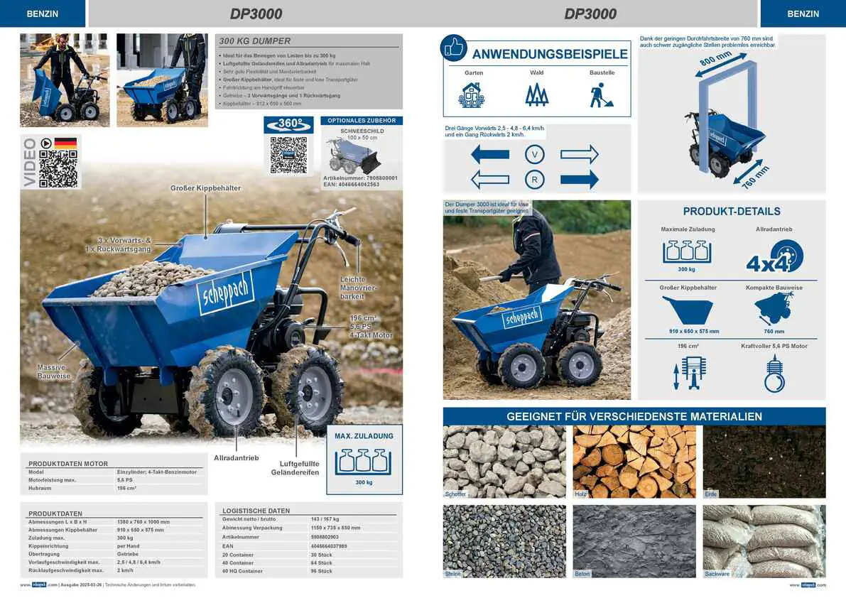 Scheppach Dumper DP3000 5,6 PS 300kg