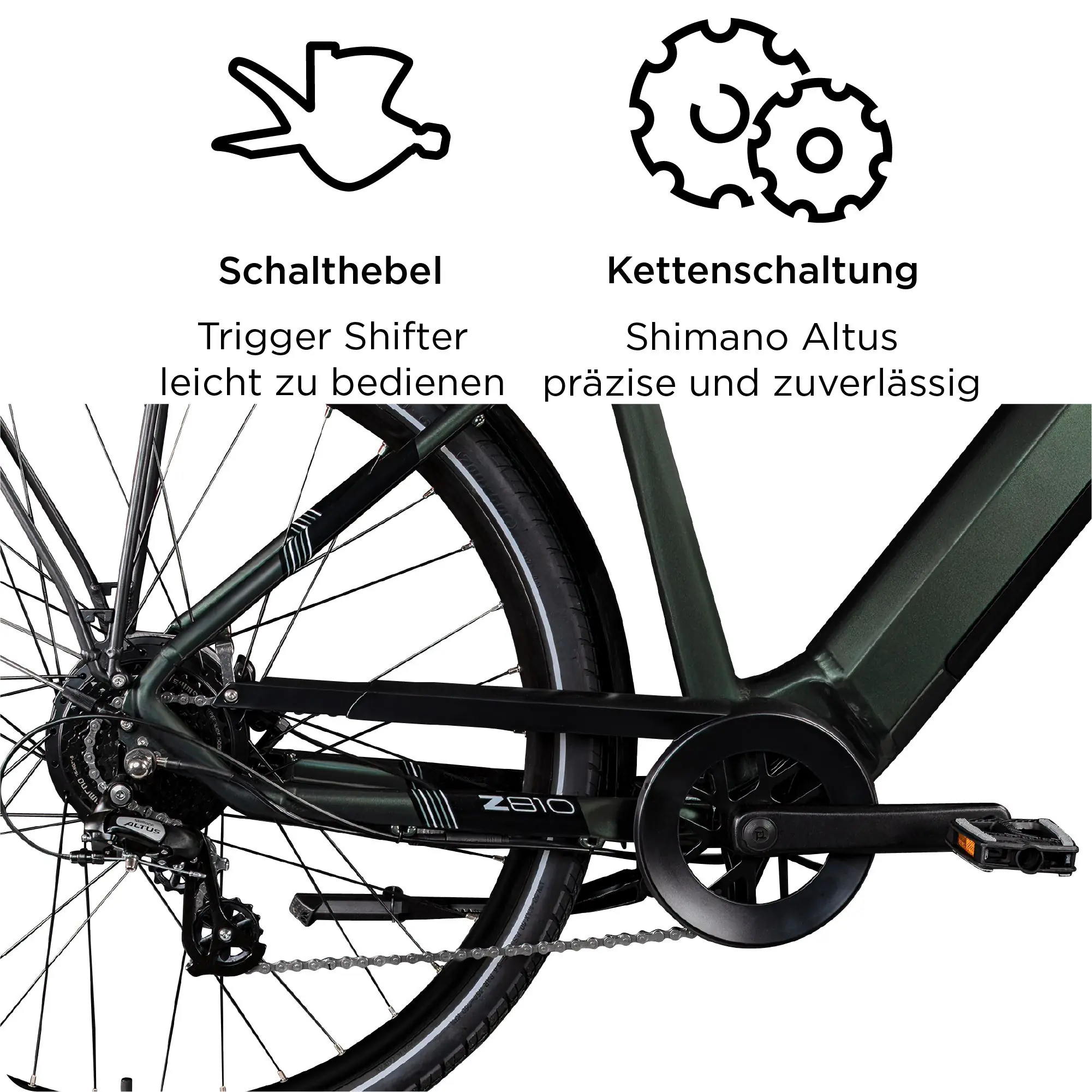 Zündapp E-Bike Z810 Trekking 28 Zoll 8-Gang 550 Wh dunkelgrün metallic