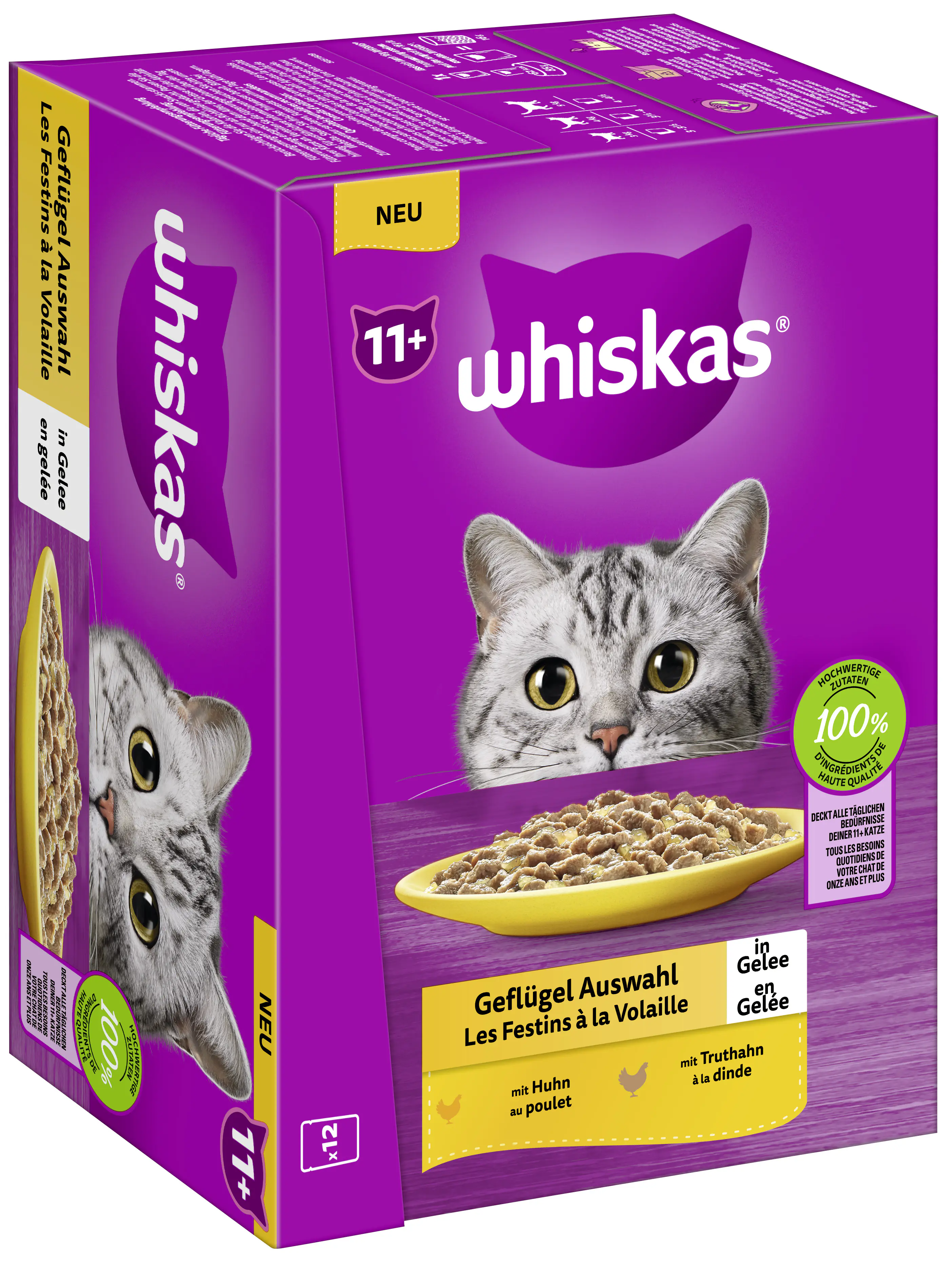 Whiskas Multipack Senior 11+ Geflügelauswahl in Gelee Katzenfutter 12 x 85 g