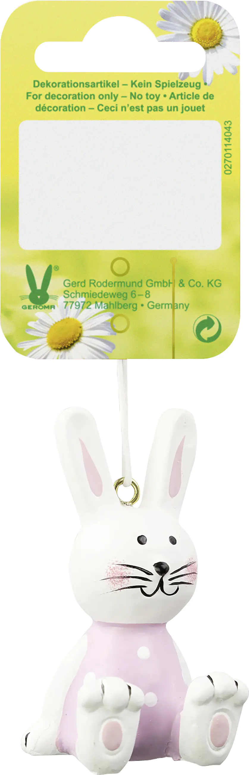 Dekohänger Osterhase Polyresin 6,5 x 4 cm weiß pink