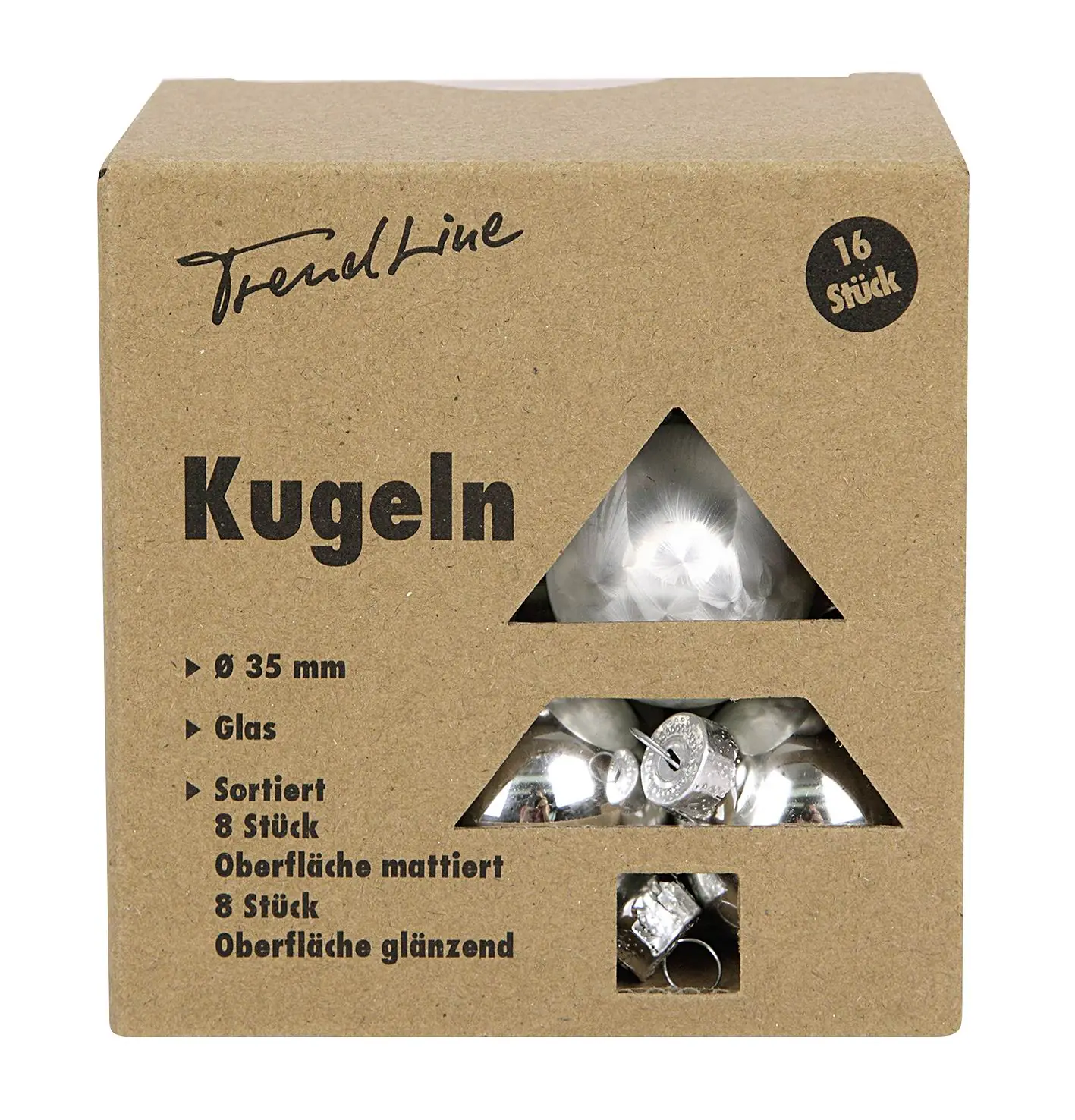 TrendLine Mini-Weihnachtskugeln aus Glas Ø 3,5 cm weiß-silber 16 Stück