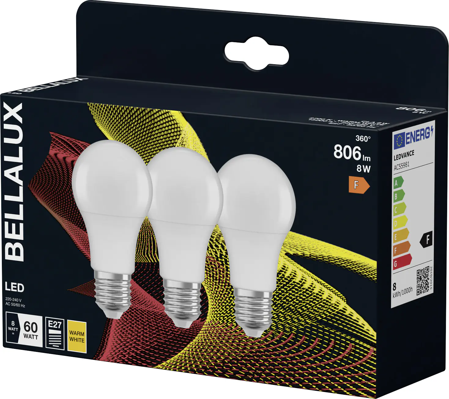 Bellalux LED Leuchtmittel Klassik A60 E27 8 W warmweiß weiß matt 3er Pack