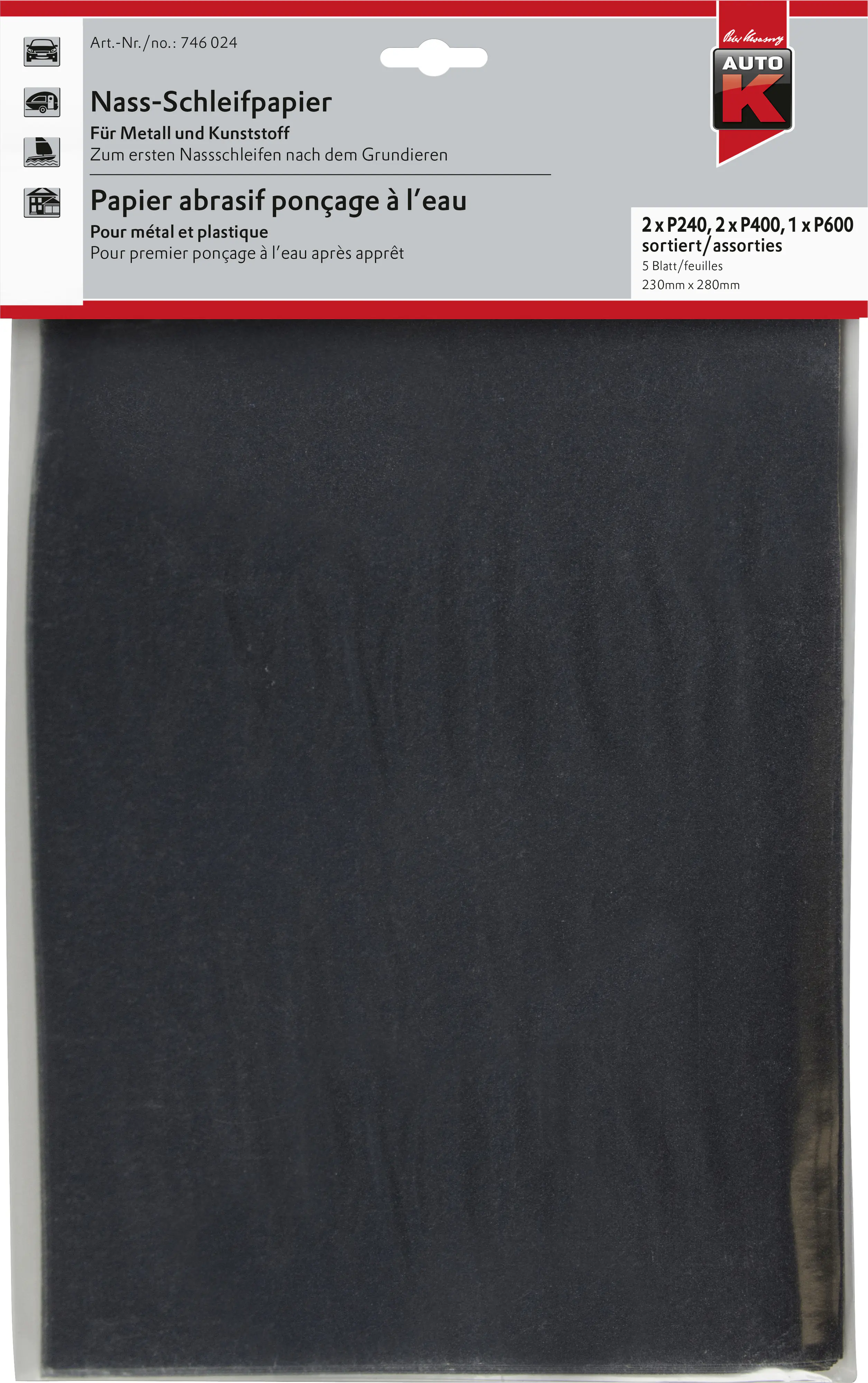 Auto-K Nass-Schleifpapier P1000 23x28 23 x 28 cm, 5 Stück
