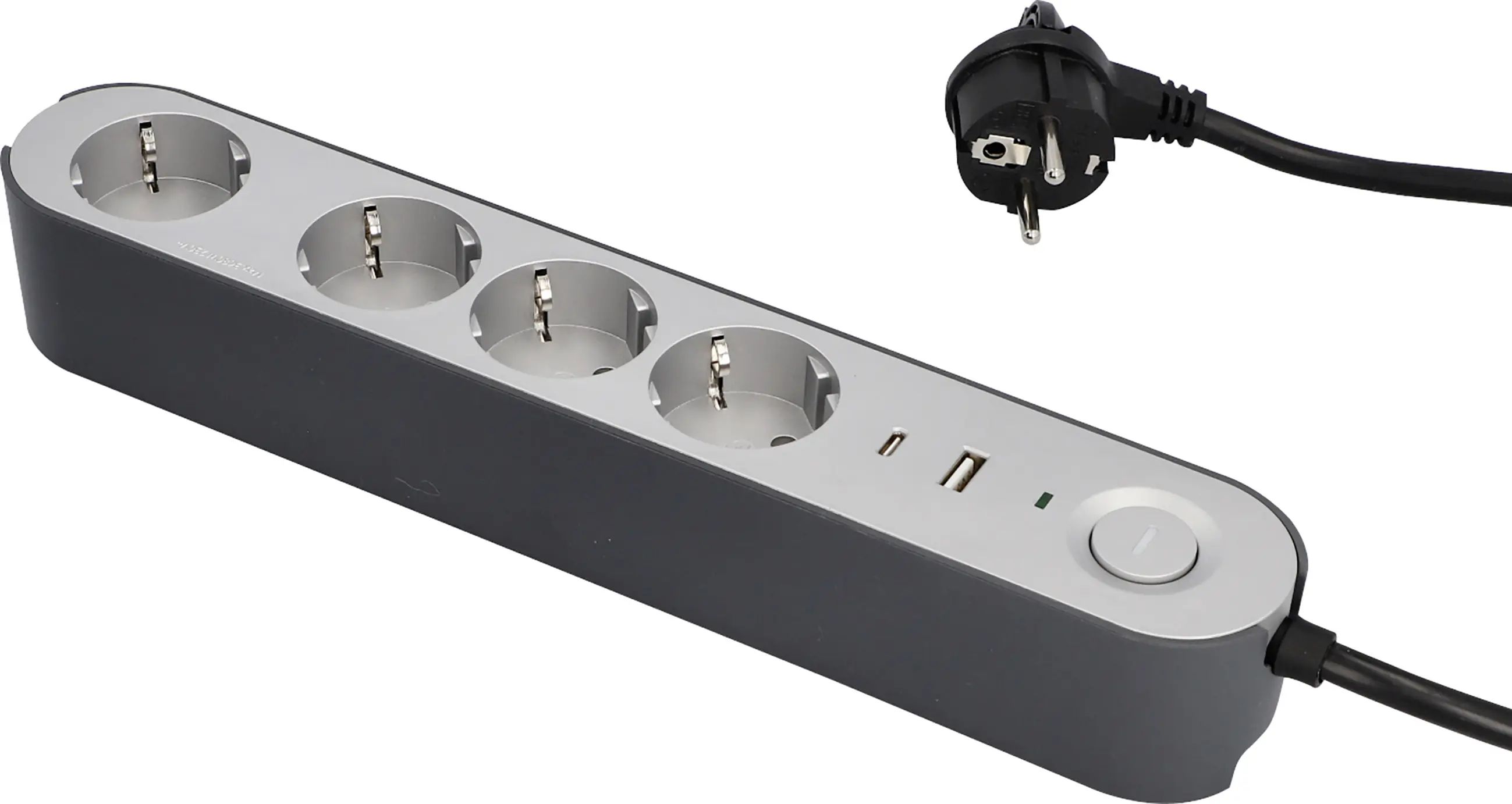 Unitec Tischsteckdose Greenline 4-fach 1,8 Meter mit Schalter silber/anthrazit